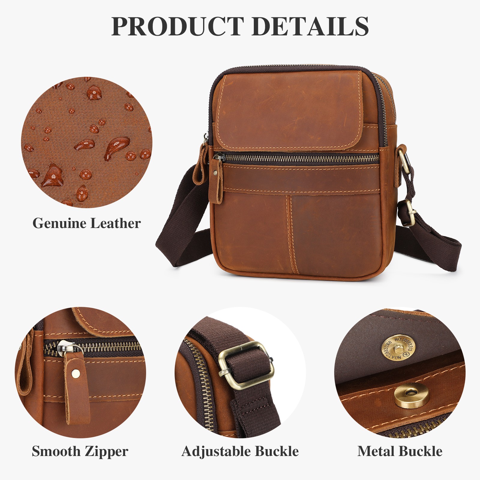 Men Genuine Leather Small Messenger Bag Crossbody Shoulder Bag Vintage Satchel