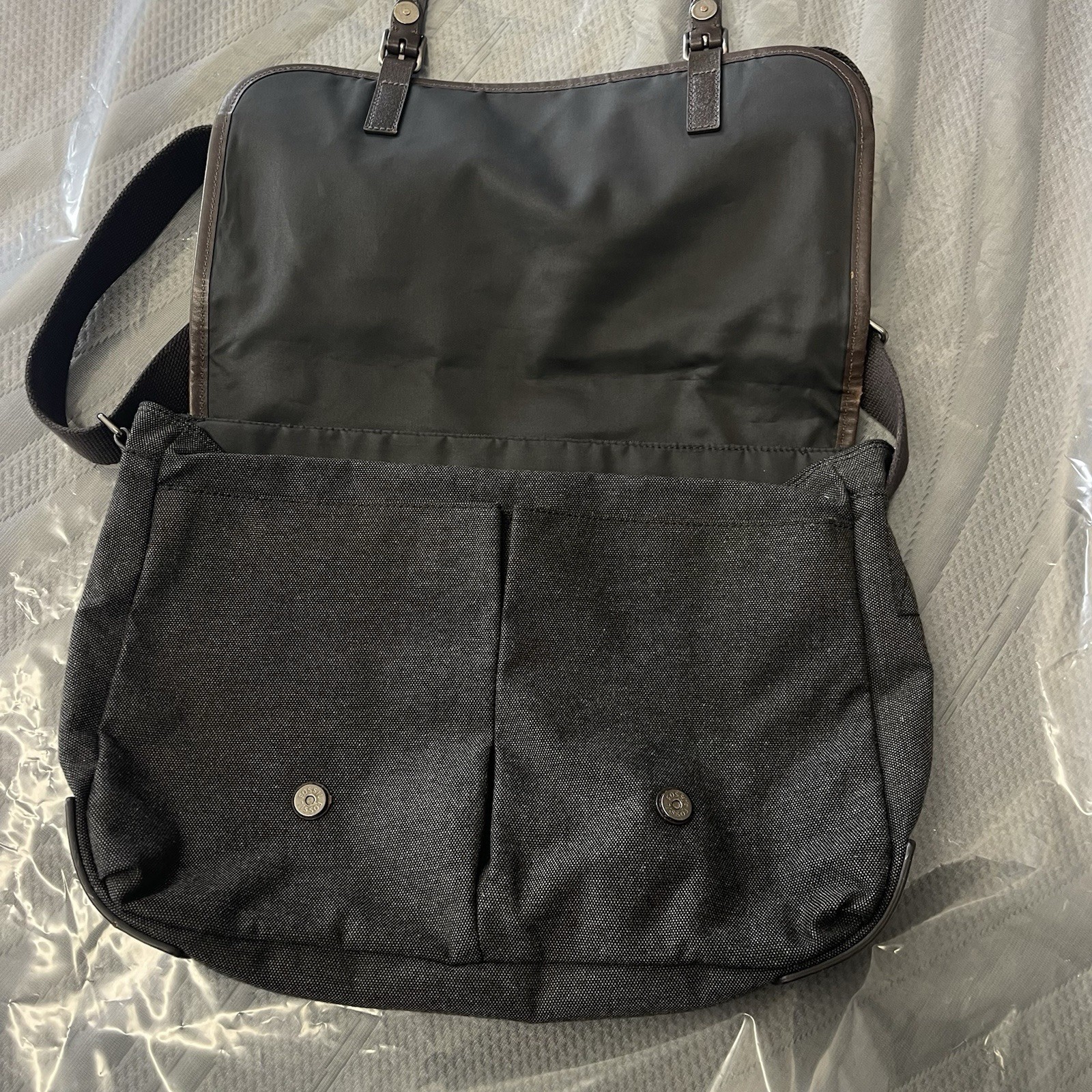 Fossil Messenger Bag Fabric Leather Distressed Strap Unisex Crossbody Laptop