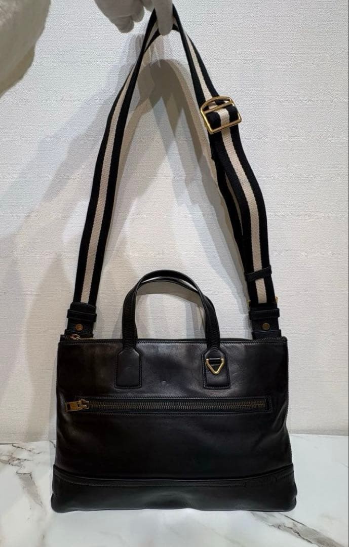 Bally Trainspotting 2Way Briefcase Leather Black Shoulder Bag Used From Japan