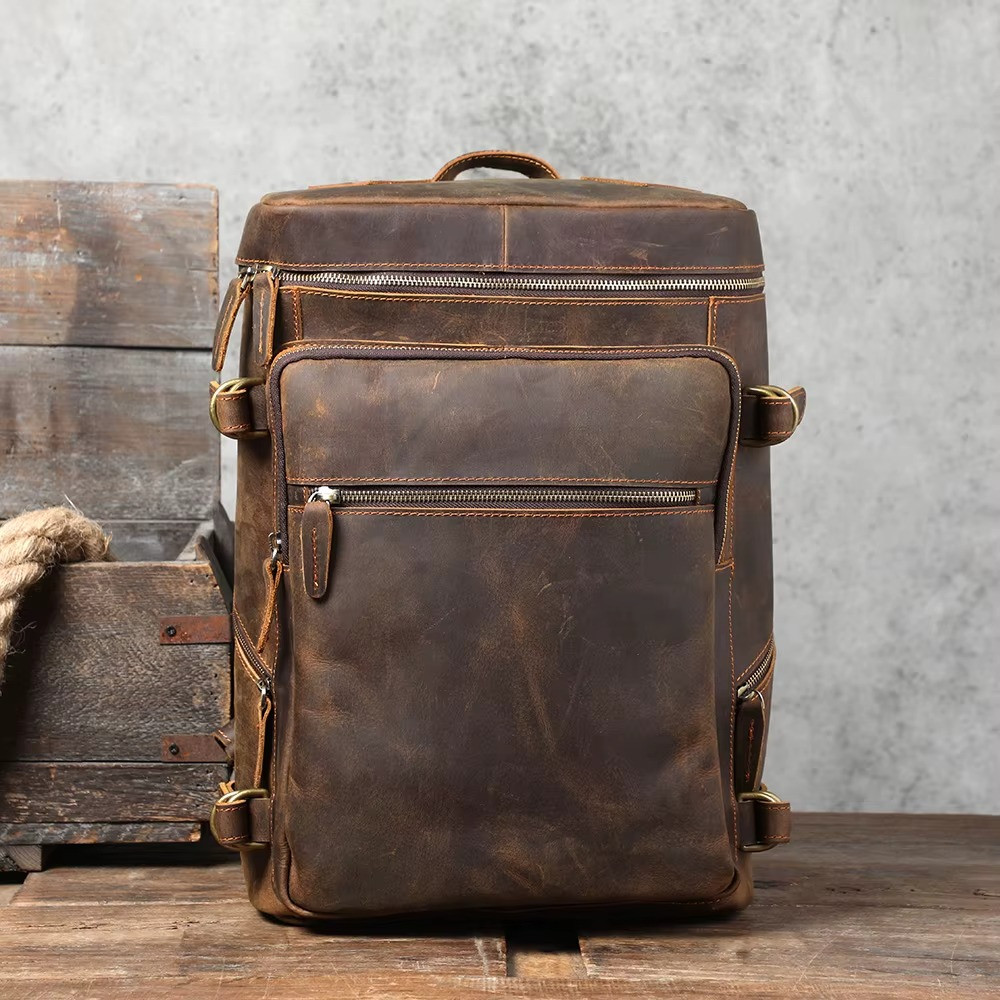 2025 NeLuxury Genuine Leather Backpack Men Laptop Bag Large Travel Cowhide Retro