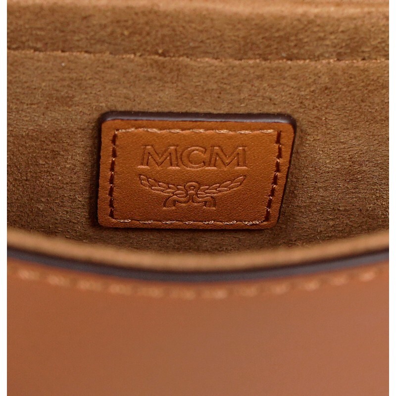 NEW $730 MCM Cognac Brown Leather MINI AREN LOGO Messenger CROSSBODY BAG NWT