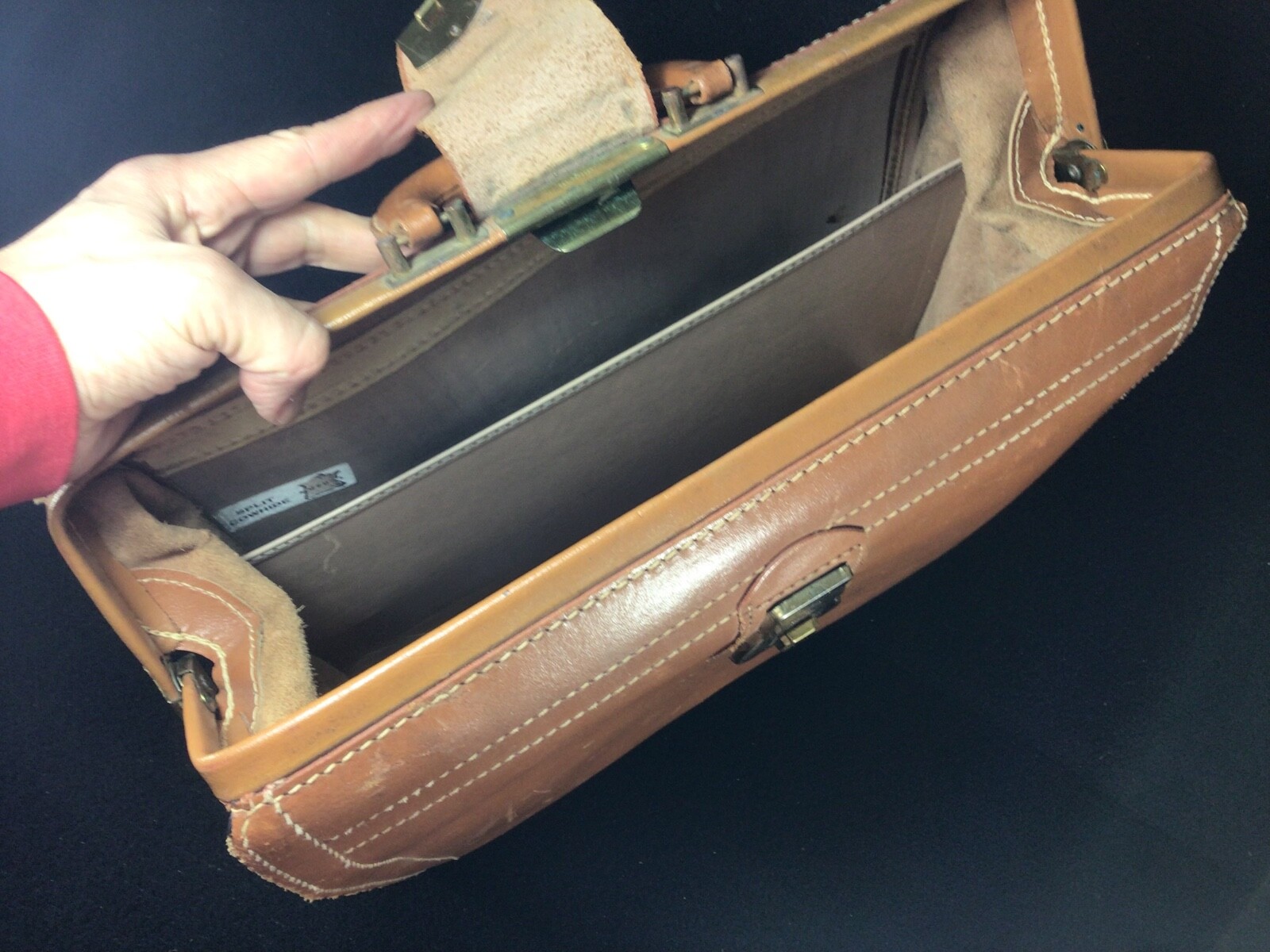 VINTAGE GENUINE SPLIT COWHIDE LEATHER SATCHEL BRIEFCASE