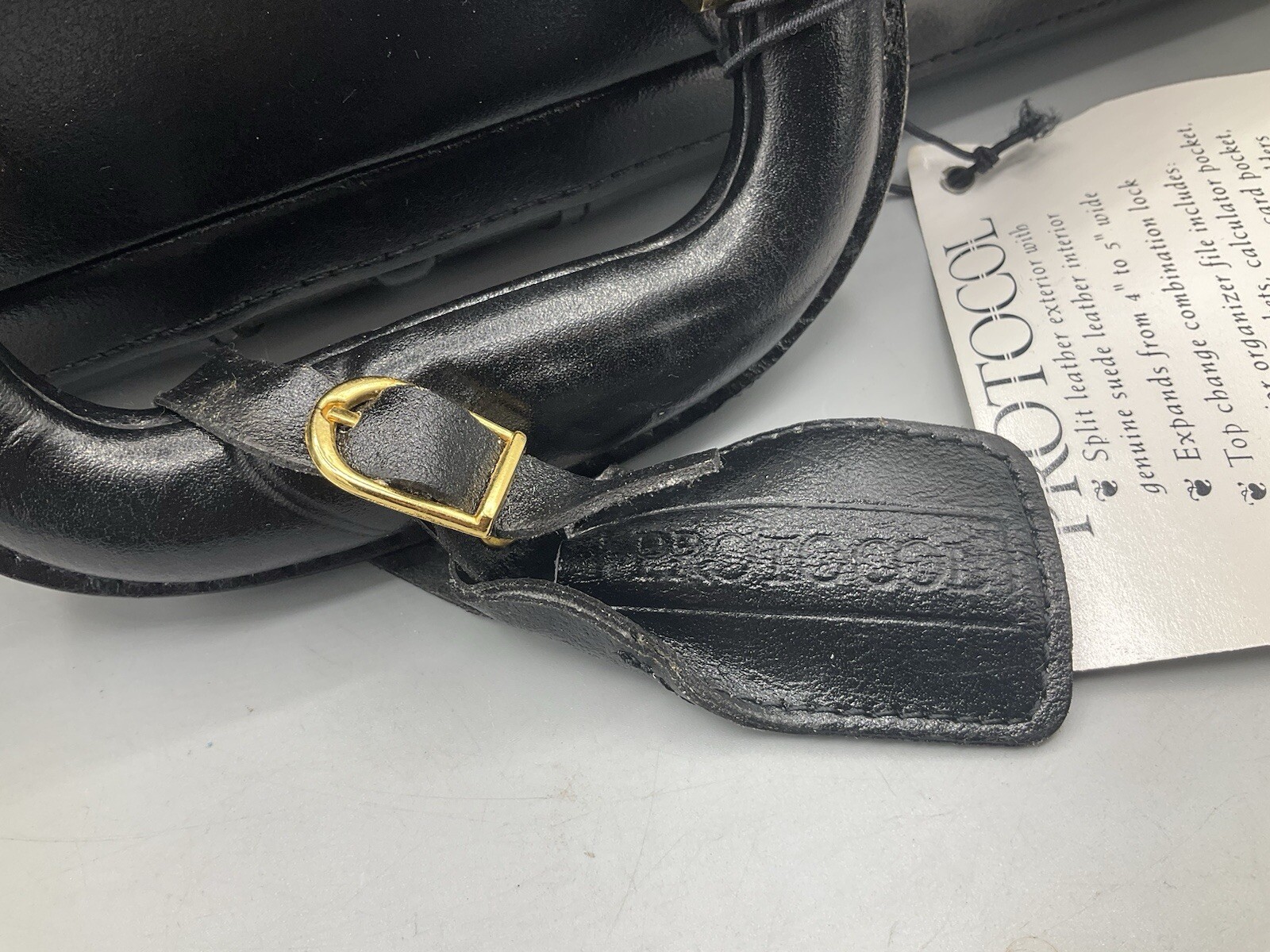 Protocol Black Genuine Split Leather & Gray Suede Briefcase Attache Case READ