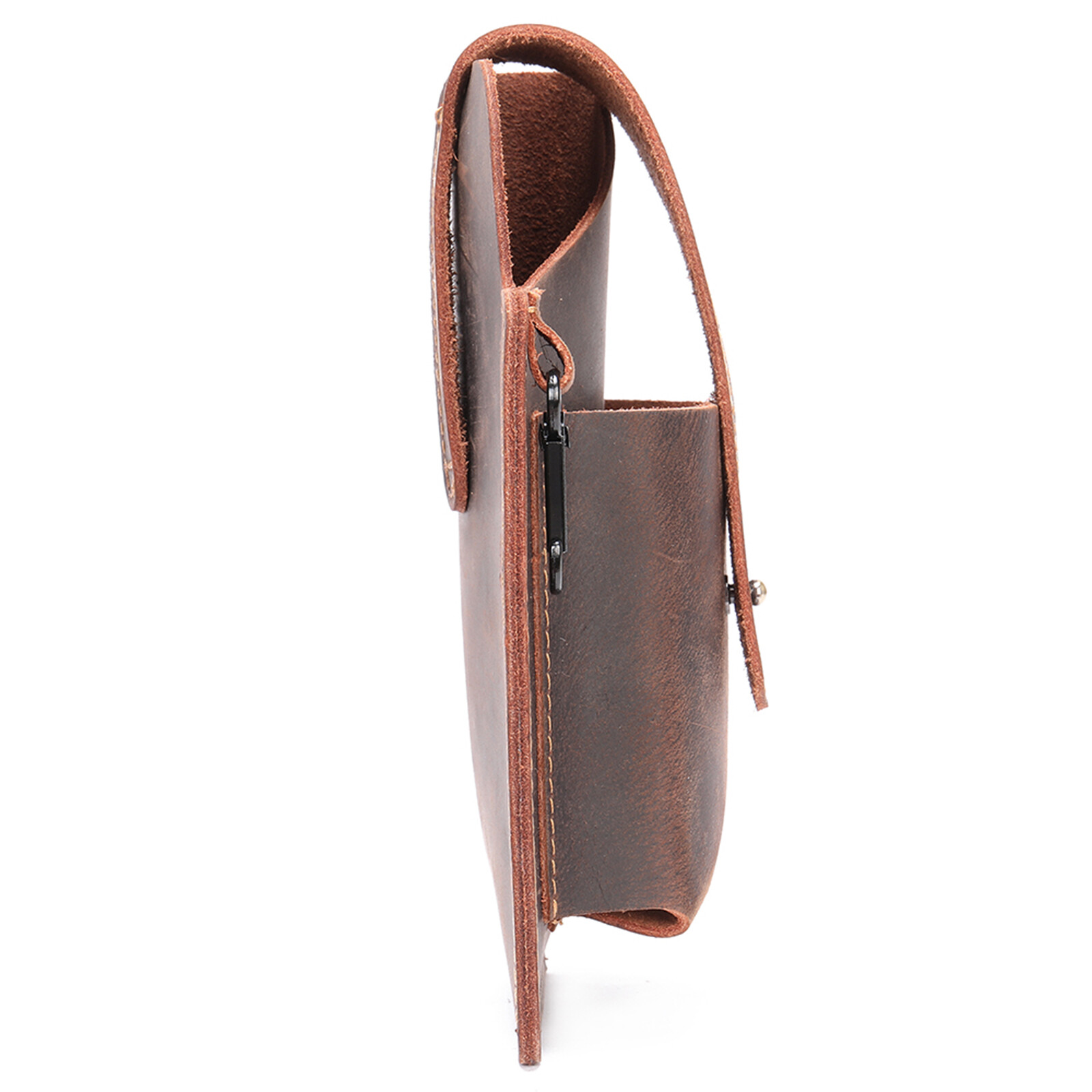 Men’s Leather Belt Pouch Phone Holder with Key Clip Vintage Waist Bag