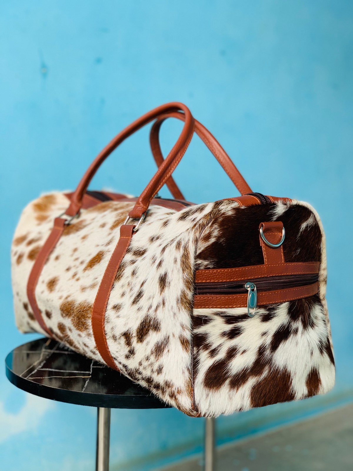 Cowhide Duffel Bag Leather Western Travel Camping Gym Bag Unisex Large Size