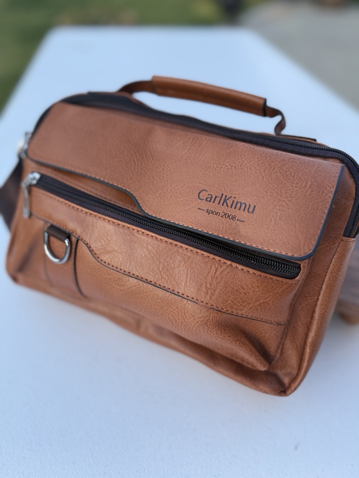 NWT CarlKimu Vintage Camel Tan Shoulder Spacious Multi-Pocket Office Travel Bag