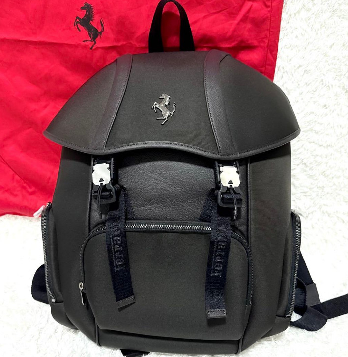 Ferrari Purosangue Black Leather Backpack with Storage Bag Original Genuine