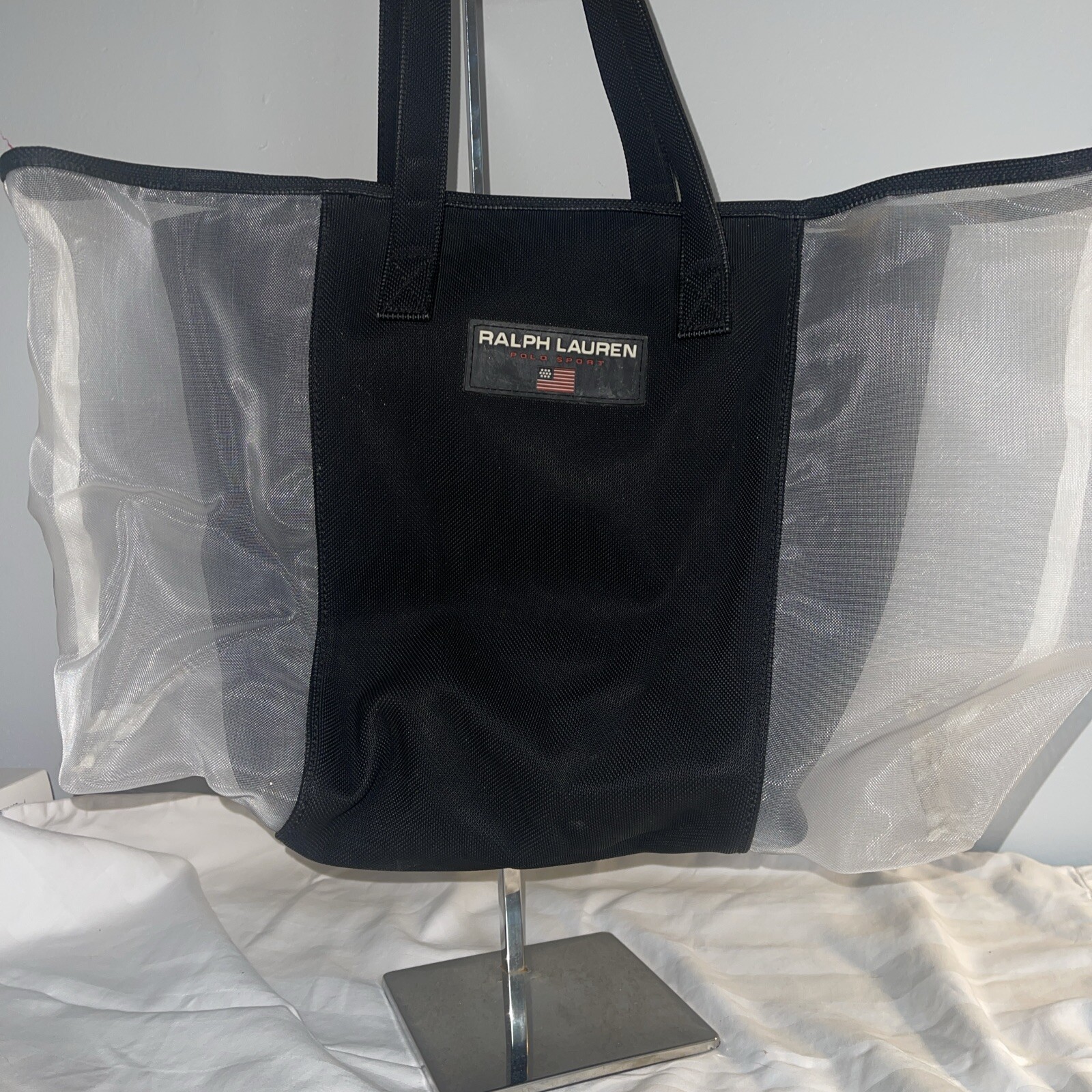 Ralph Lauren polo sport black and white Tote Bag With Screen Mesh Sides