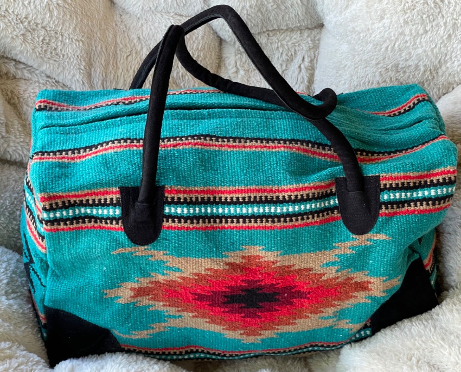 Go West Travel Bag Teal Southwestern Weekender Duffle Bag Saddle Blanket