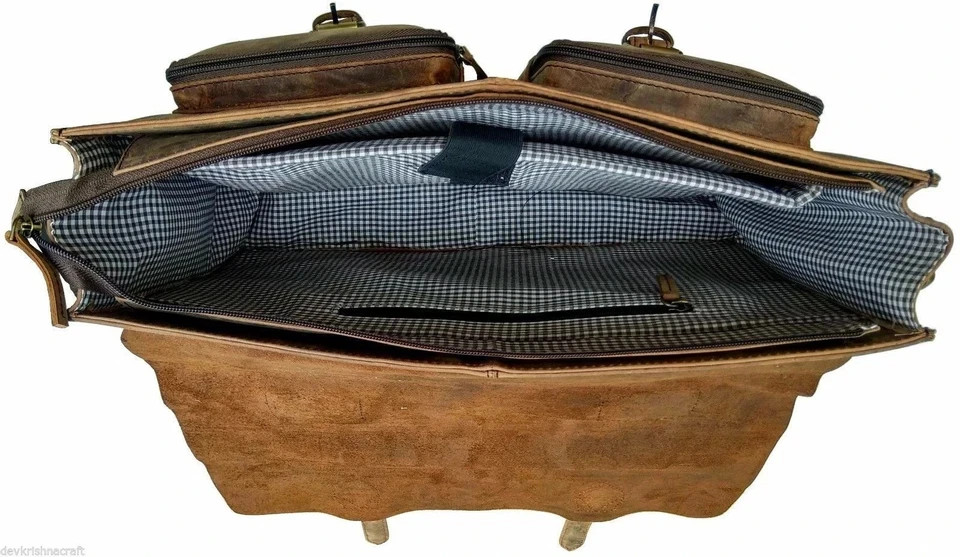 NEW Men’s Buffalo Leather Messenger Satchel Brown Briefcase Laptop Shoulder Bag