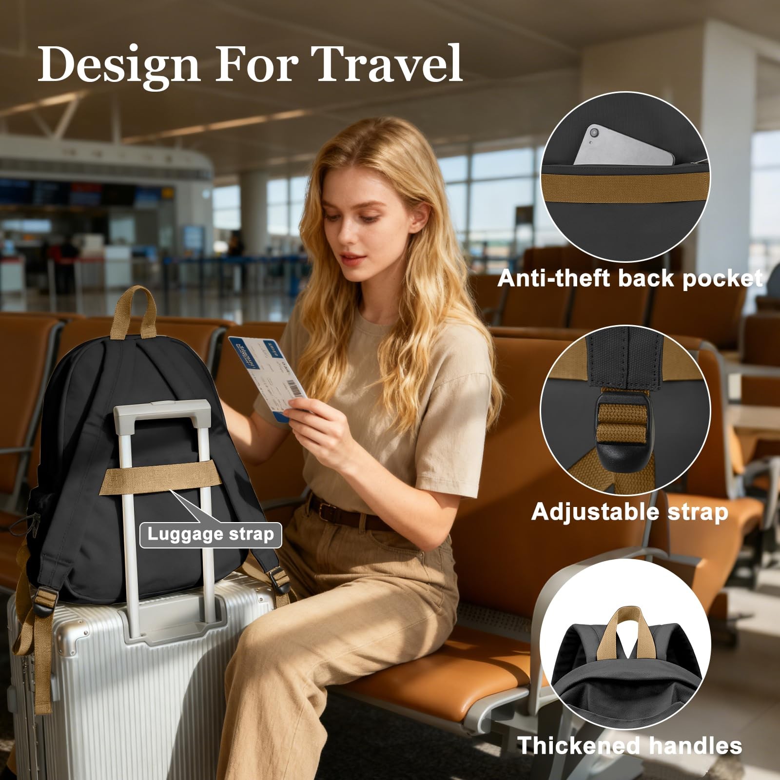 Basic Black School Backpack For Women Men, Lightweight Casual Daypack, Colleg…