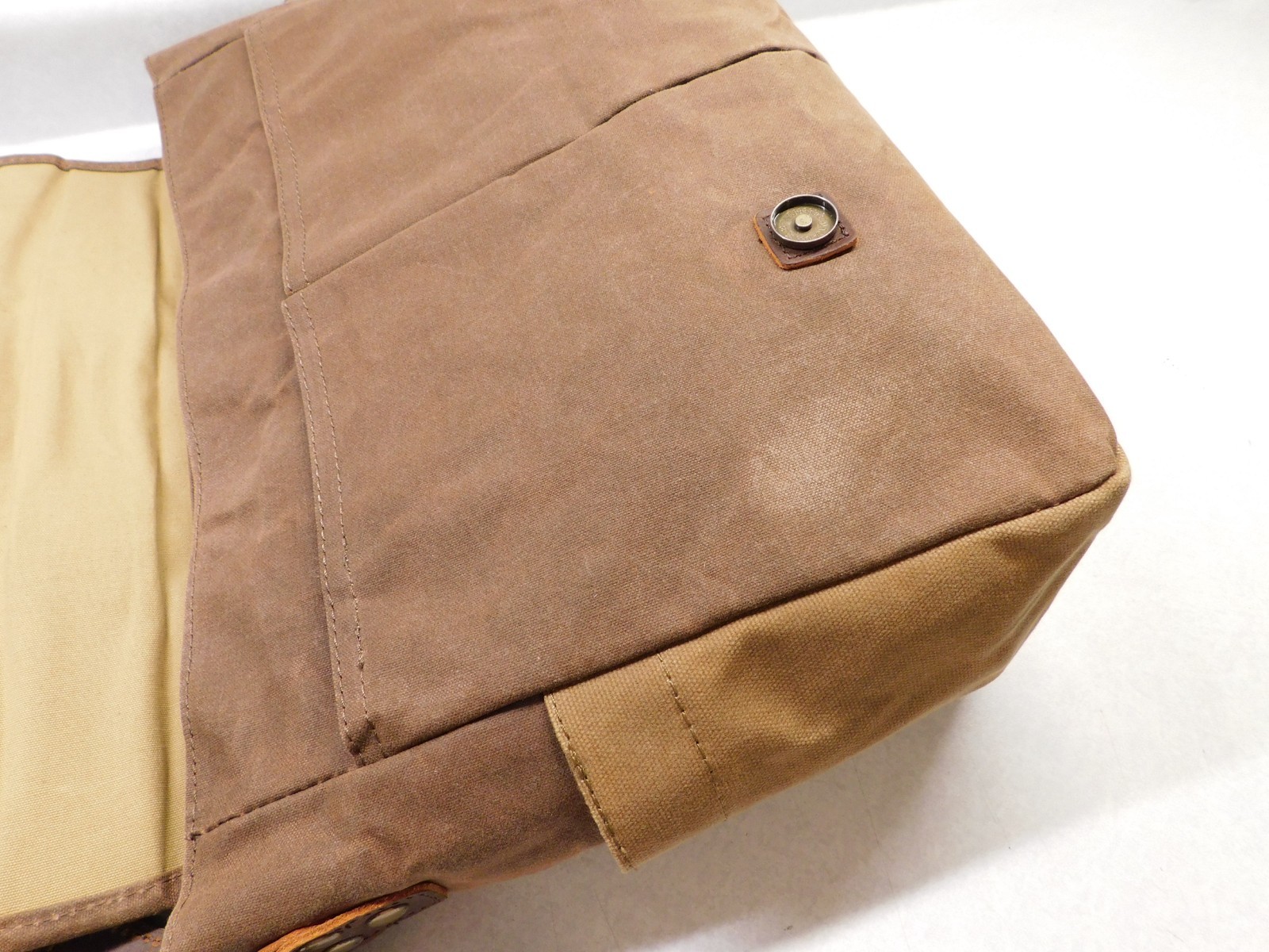 NEWHEY Brown Waxed Canvas Leather Trim Computer Messenger Bag 16×12