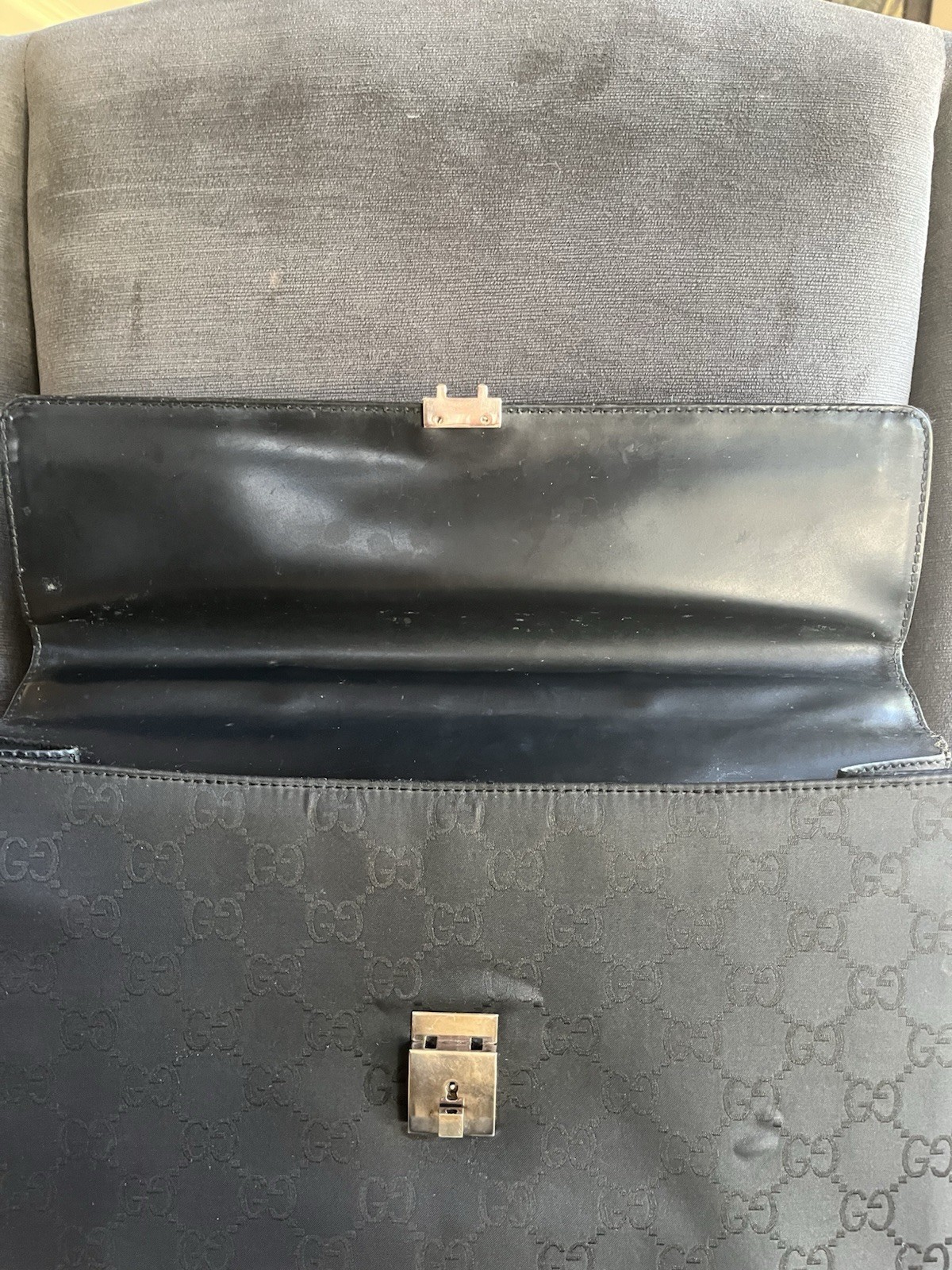 Vintage Gucci Black GG Monogram Nylon Briefcase Attache Laptop Bag Italy