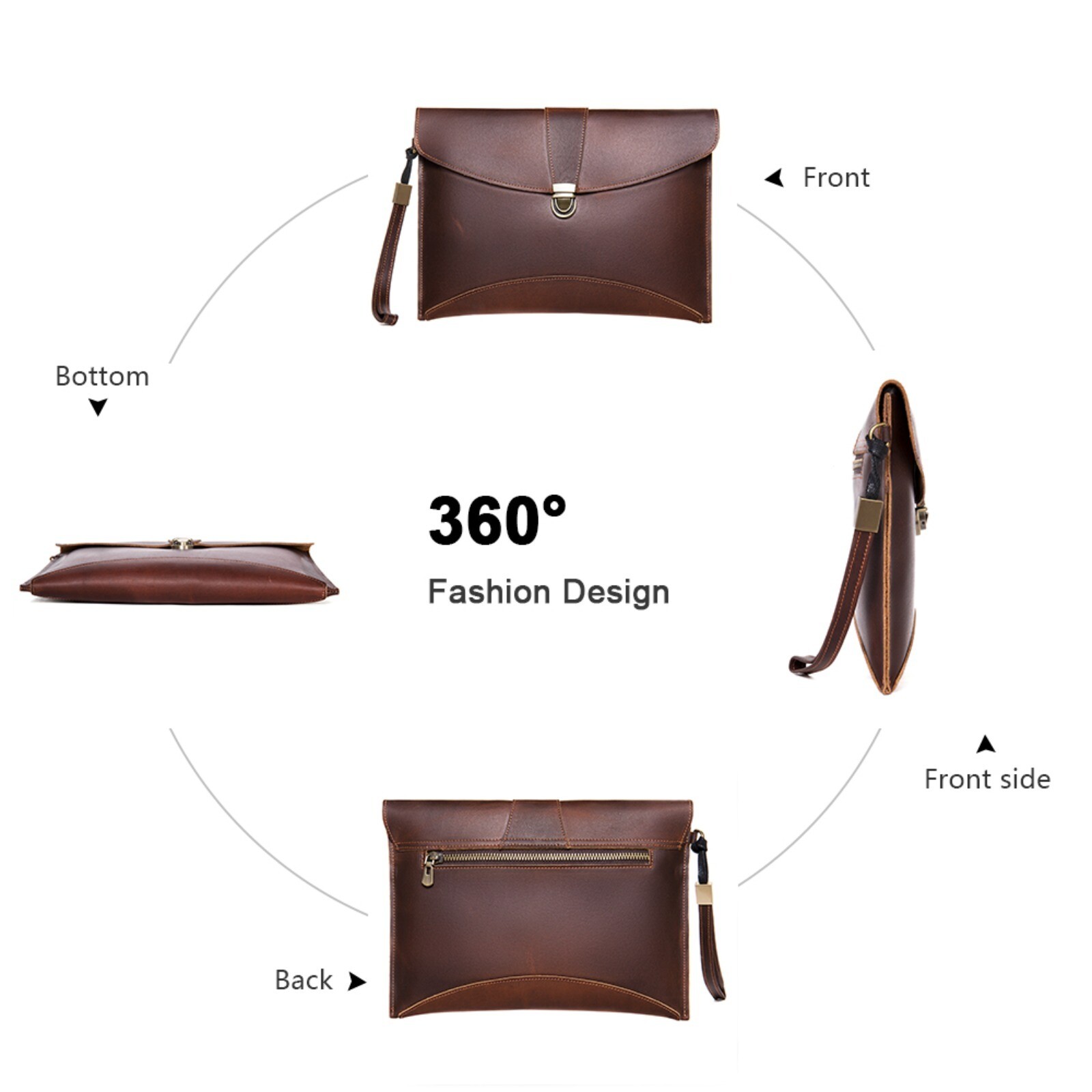 Men’s Leather Clutch Bag with Wrist Strap Business Travel Pouch Workwear Bags Sz