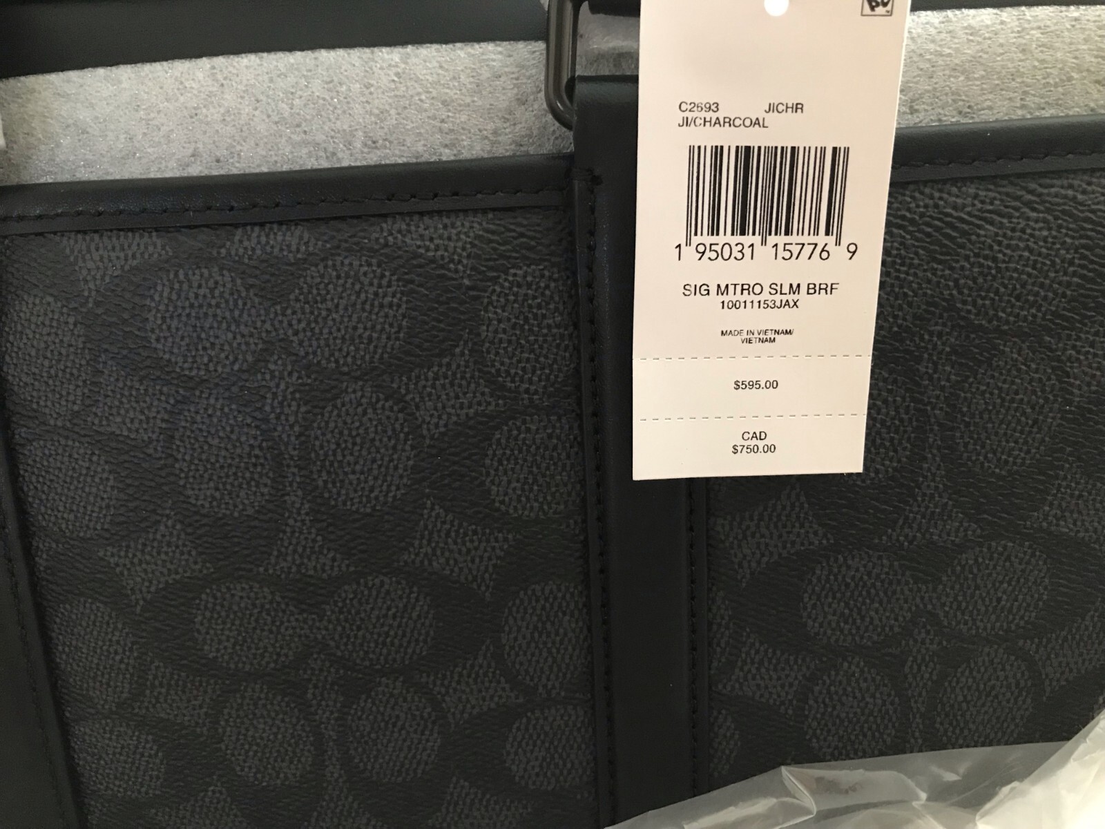 COACH Metropolitan Slim Leather Briefcase 55565 Charcoal Gray $595.00 + Retail