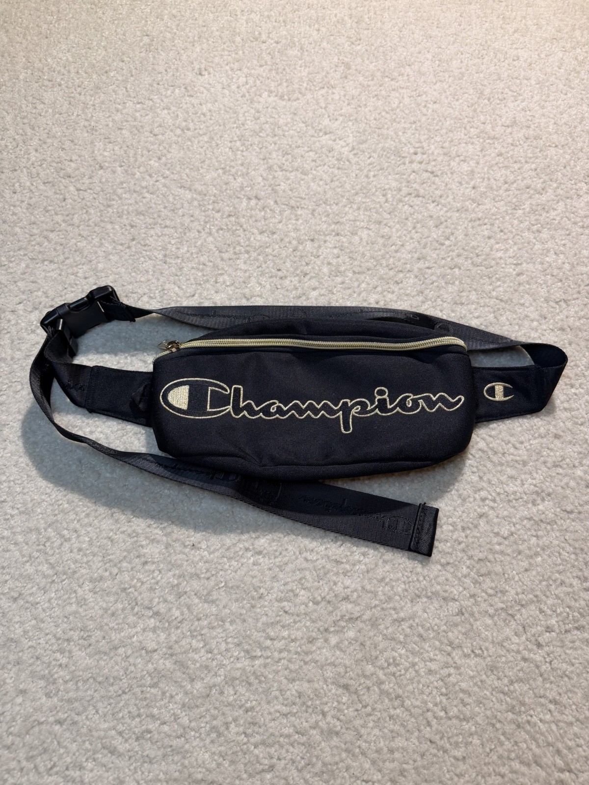 Champion Black Waist Bag Fanny Pack Crossbody Embroidered Logo Adjustable