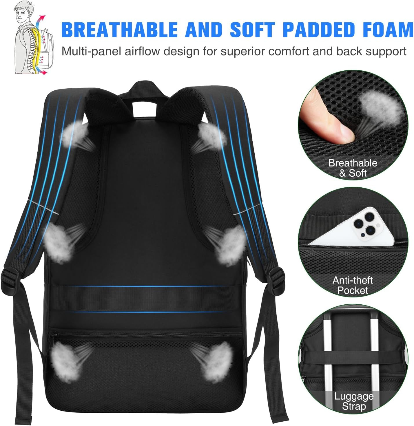 15.6” Laptop Backpack USB School College Travel Business Bag Anti Theft