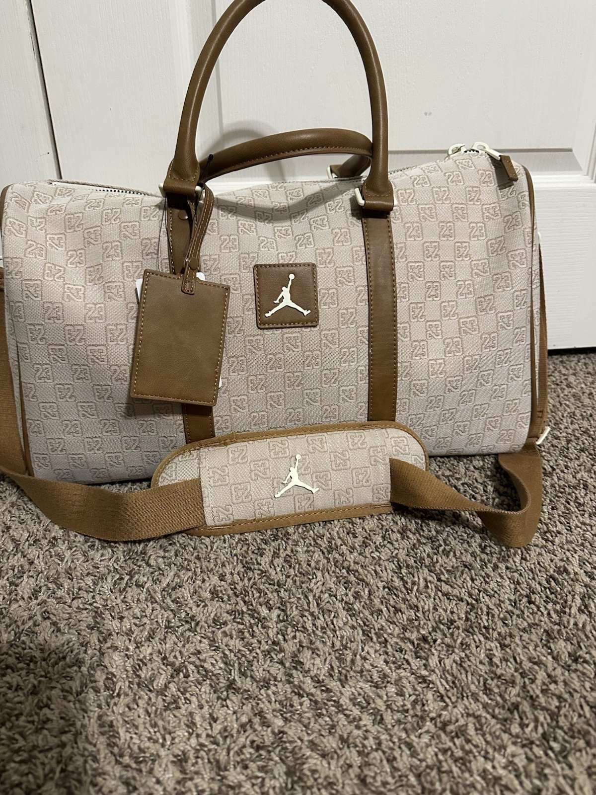 NWT Jordan Monogram Duffle Bag 20L Coconut Milk Beige Tan Travel Gym MA0759