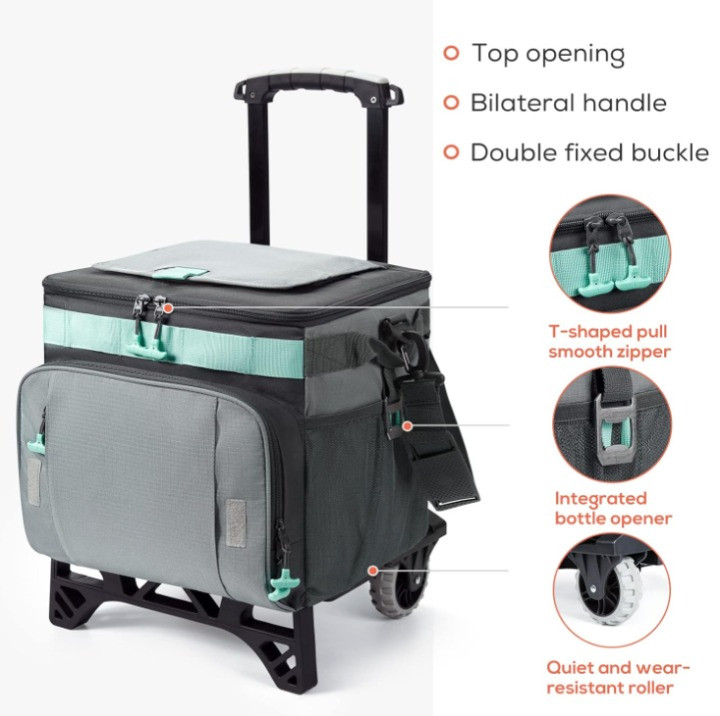 Bolsa térmica con ruedas plegable 50 latas impermeable para playa camping viajes