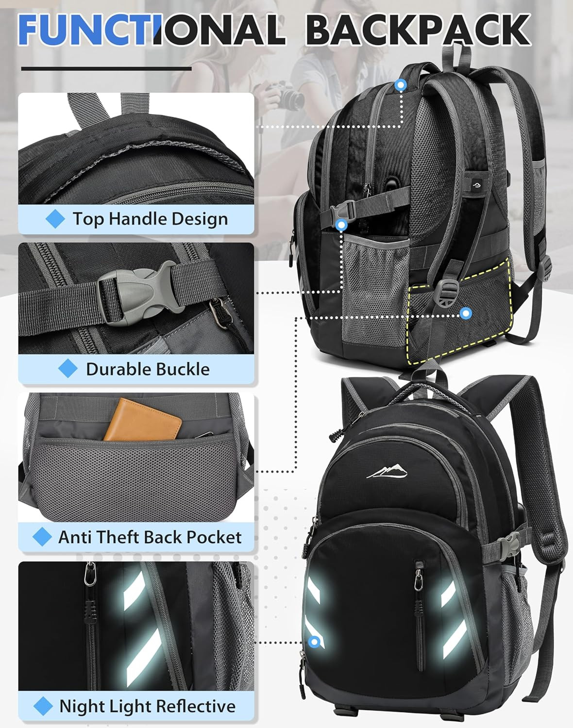 Backpack Bookbag for College Laptop Travel, Fit Laptop up to 15.6 Inch with USB