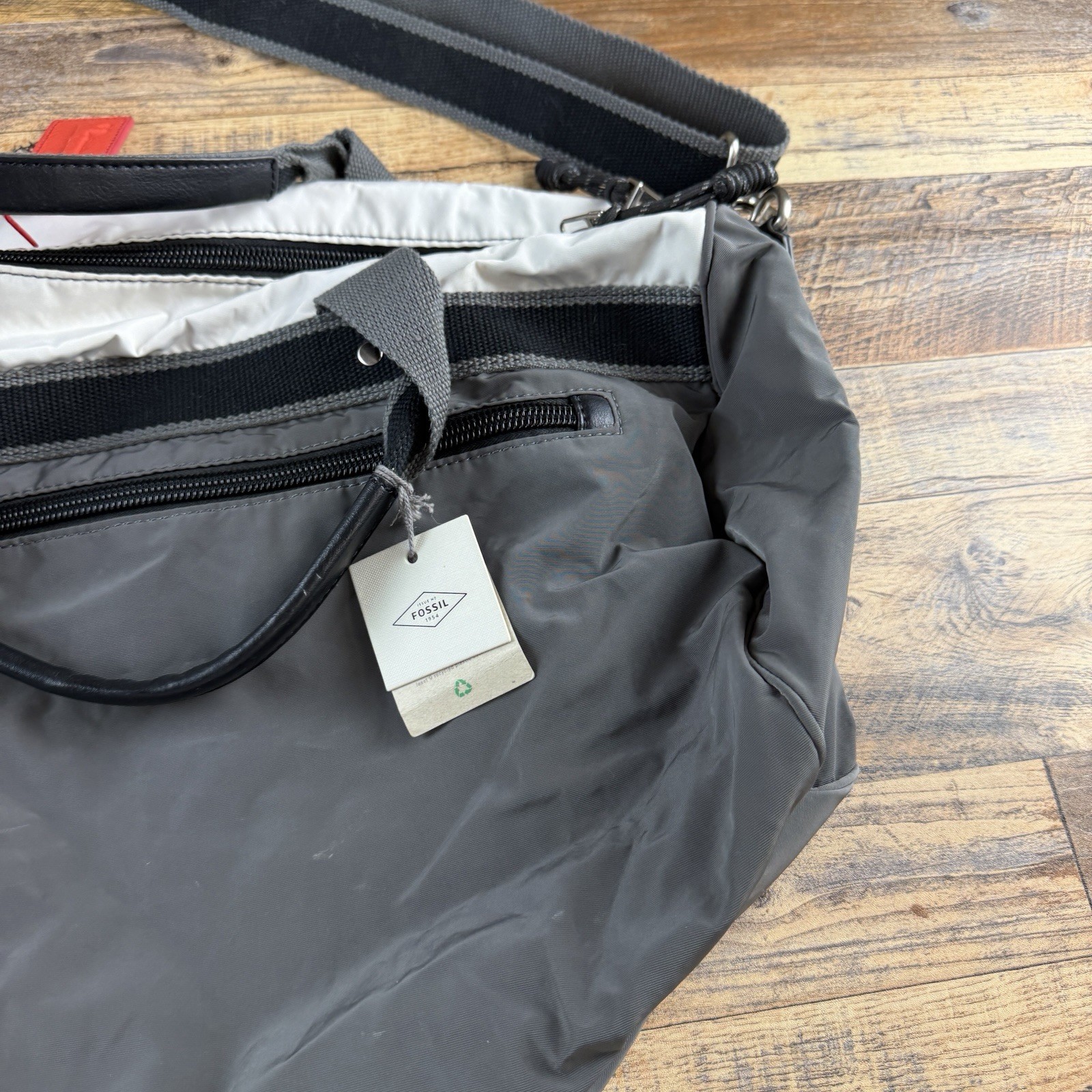 Fossil Abbot Duffle Gym Bag Athletic Gray Pockets NWT