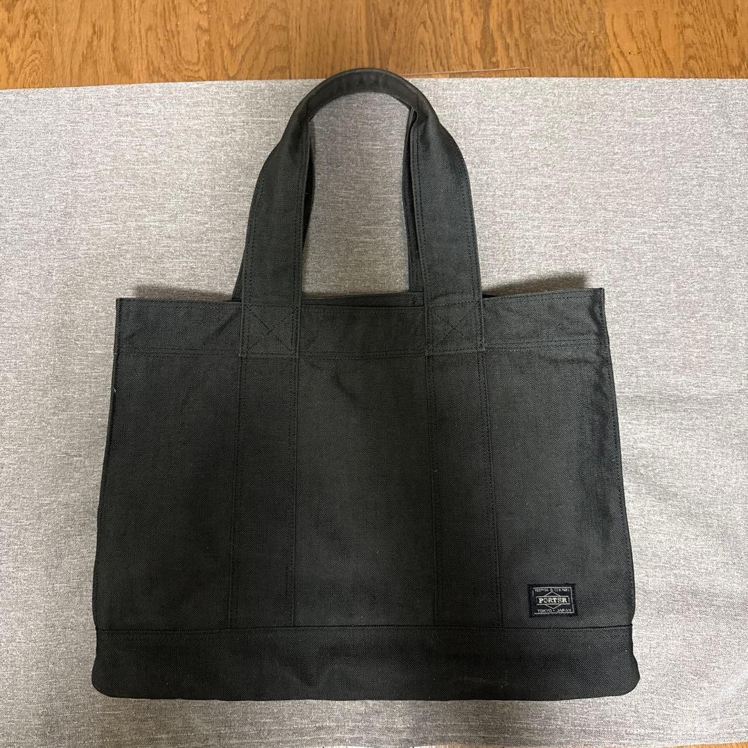 Authentic Yoshida Kaban PORTER Smokey Tote Bag 42cm Canvas/Cotton Black Slight D