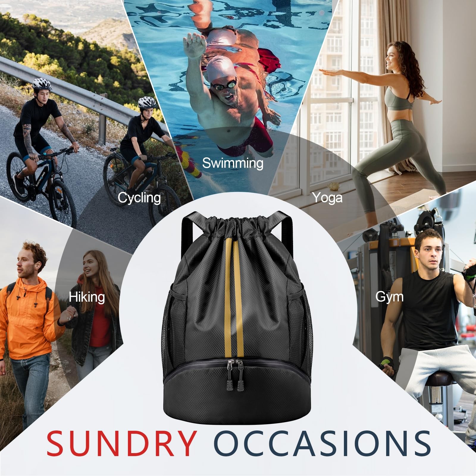 Drawstring Backpack 12.5×18.5in Water-Resistant Gym Bag for Soccer, Swim