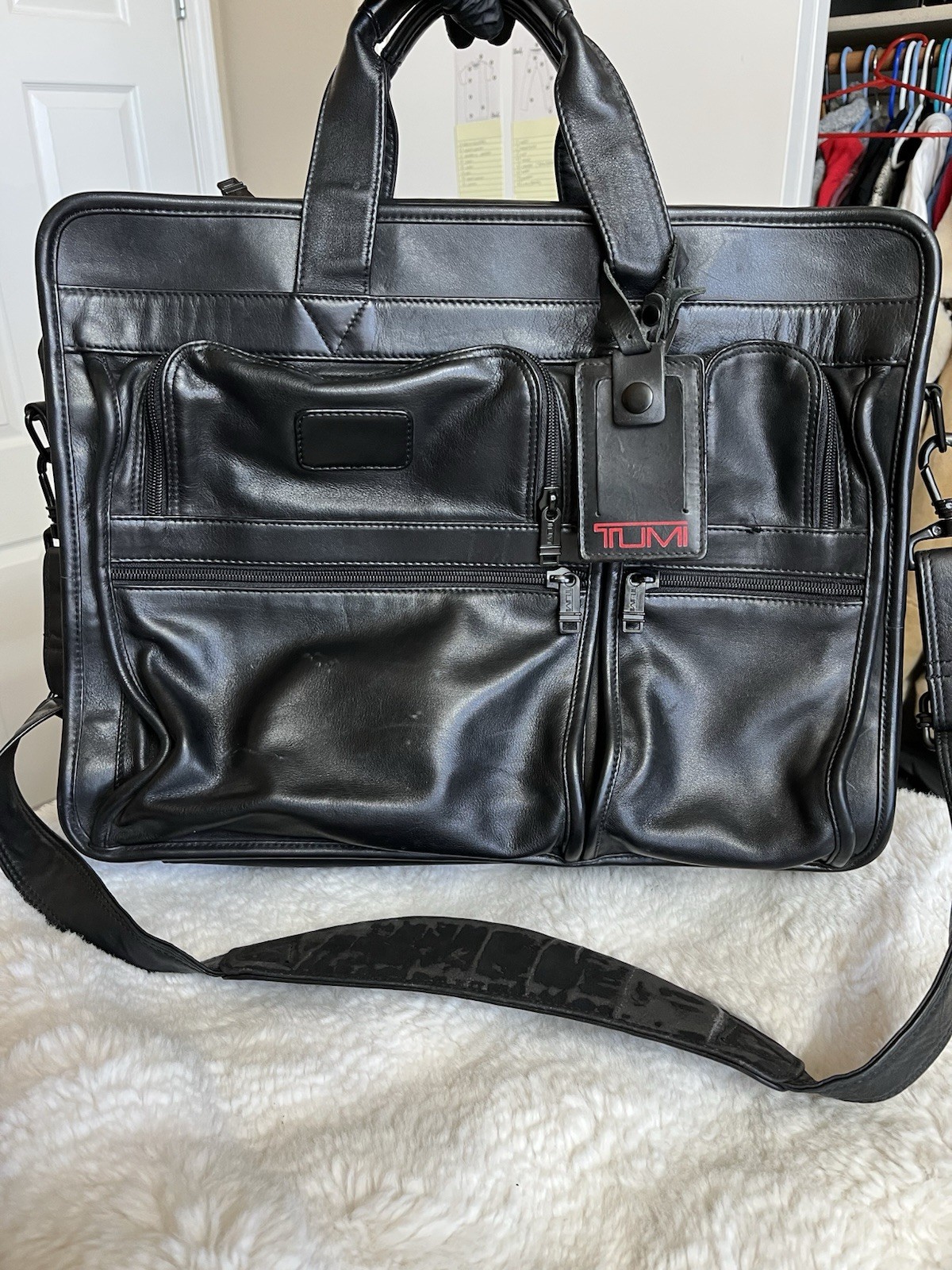 TUMI Alpha Leather Briefcase Laptop Expandable 9621D3 Brief Bag Black Messenger