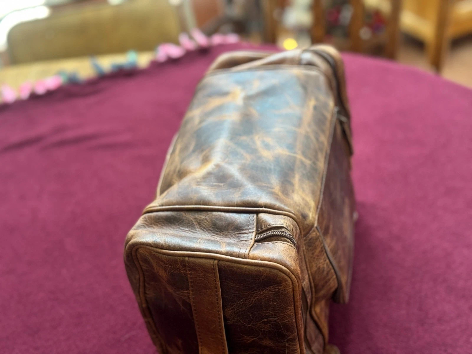 Large Full Grain Leather Dopp Kit Shaving Toiletry Travel Bag Brown