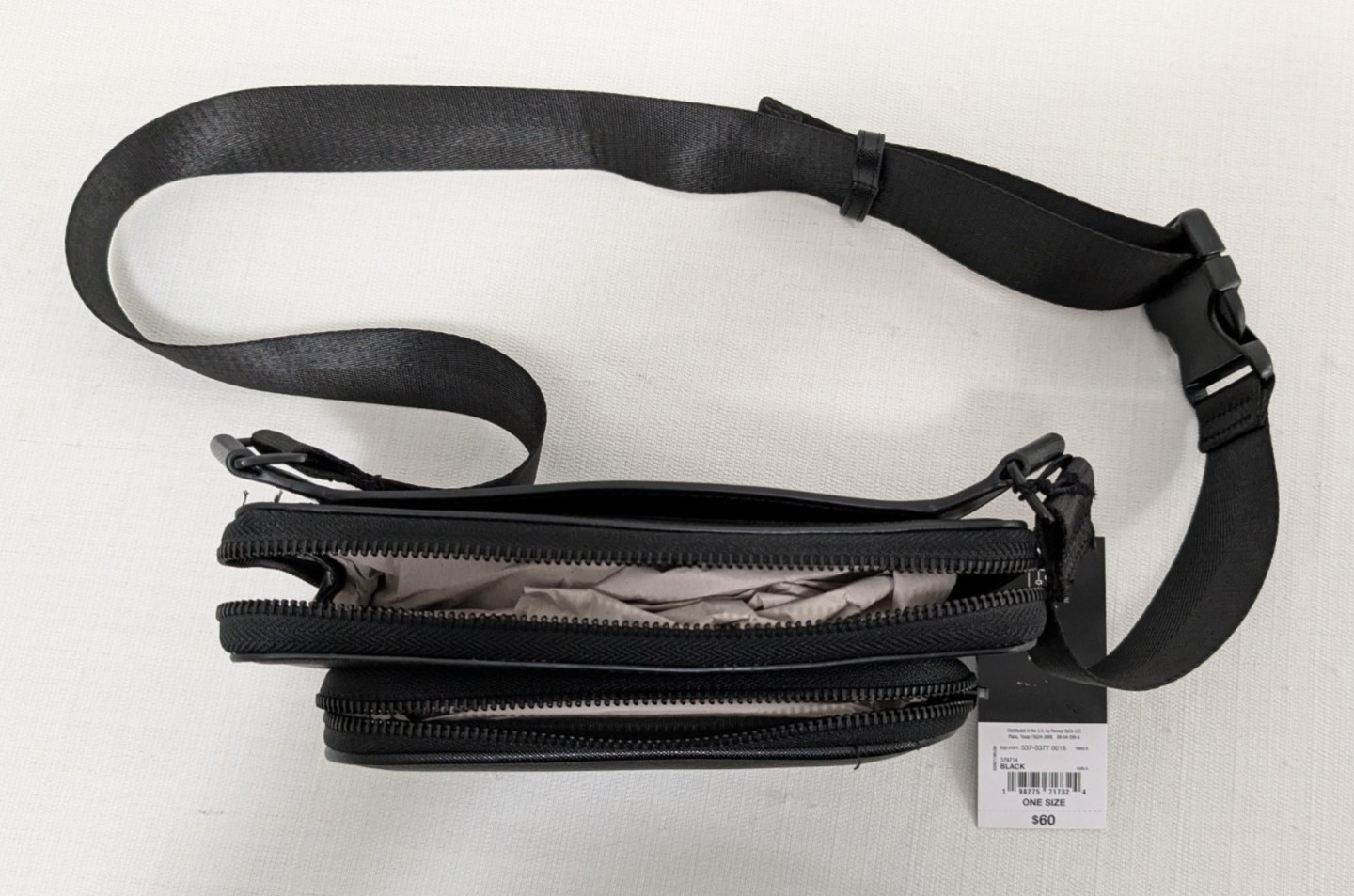 JF J. Ferrar Men’s Crossbody Waist Pack Fanny Pack Black Zip Around $60 Nwt