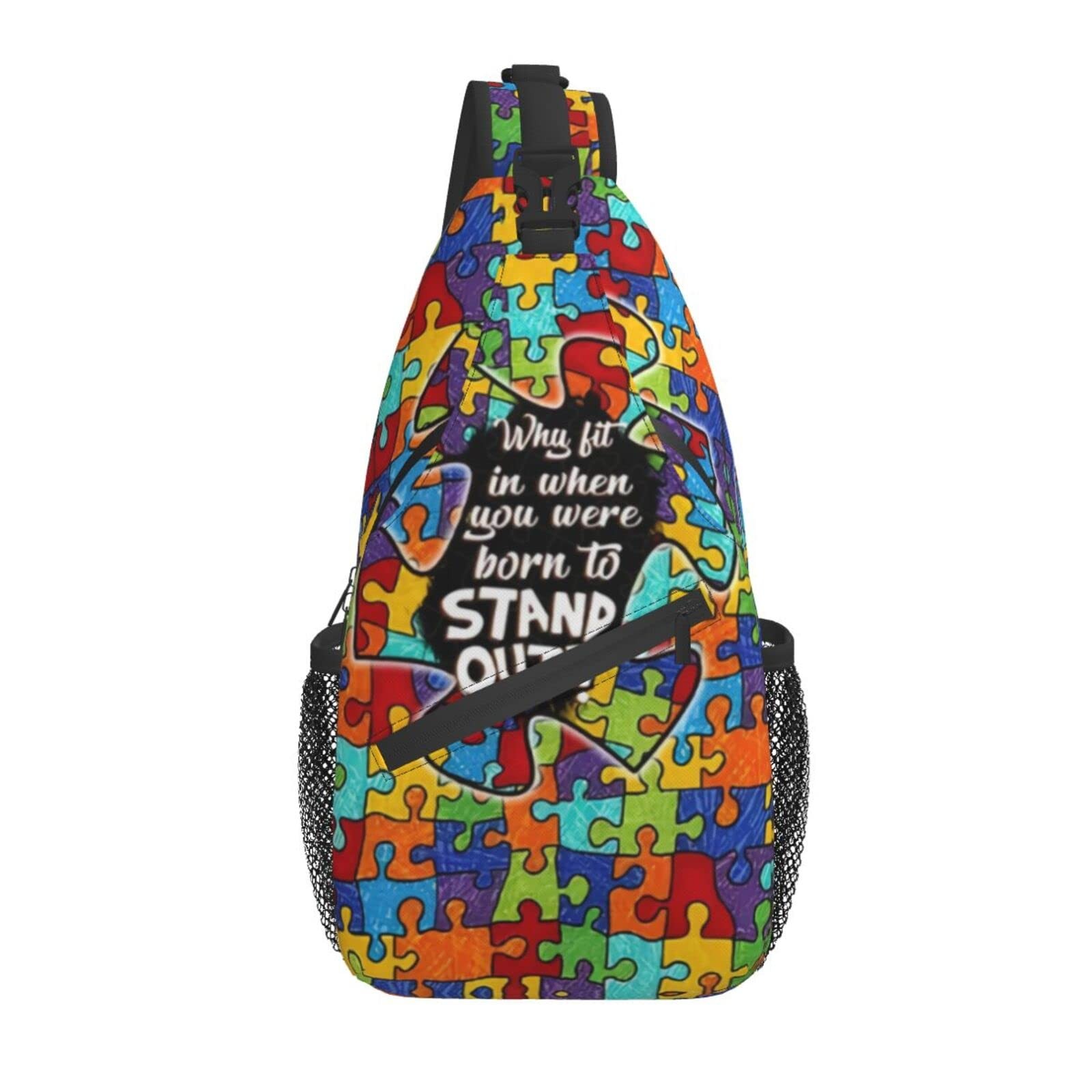 Autism Pattern Sling Backpack Travel Hiking Daypack Awareness Crossbody Bag