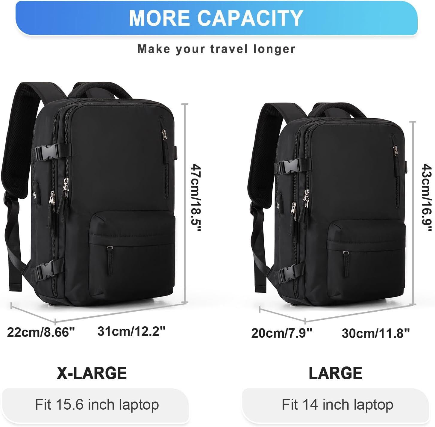 WONHOX Large Travel Backpack Carry on Flight Approved Laptop Large, A1-black