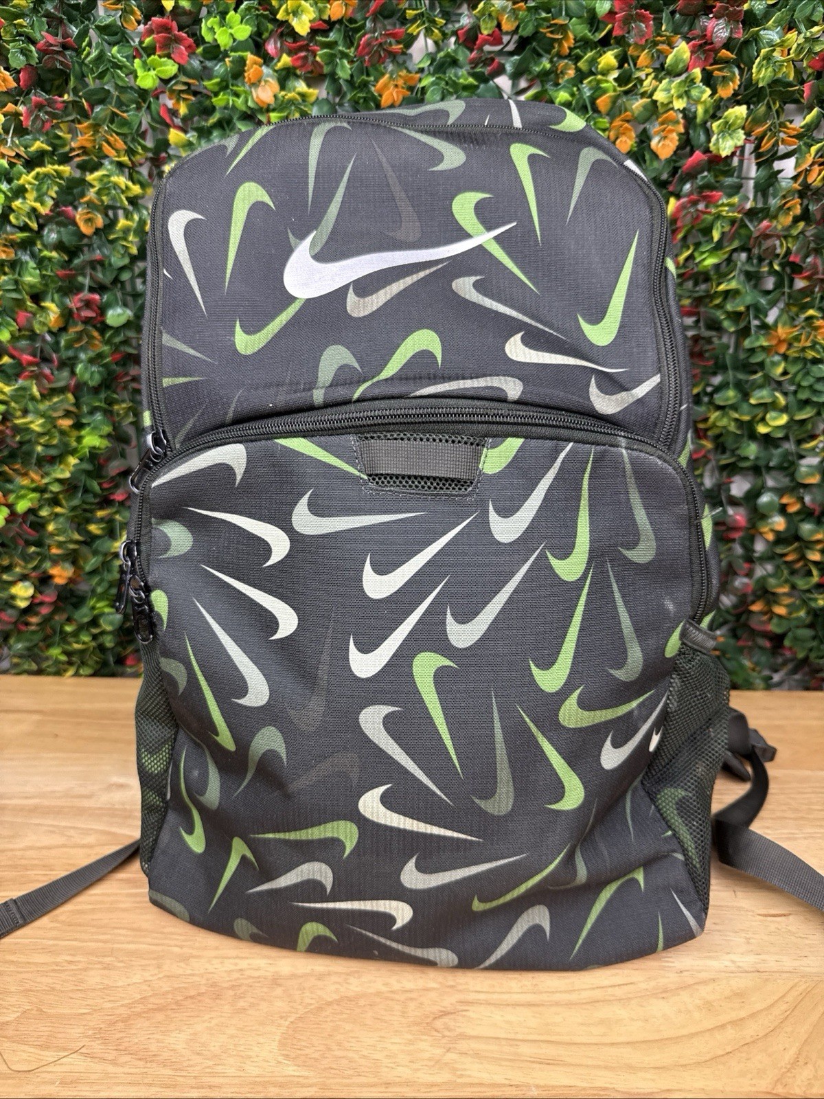 Nike Brasilia AOP All Over Print Training Backpack XLBlack Green Book Bag DM2367