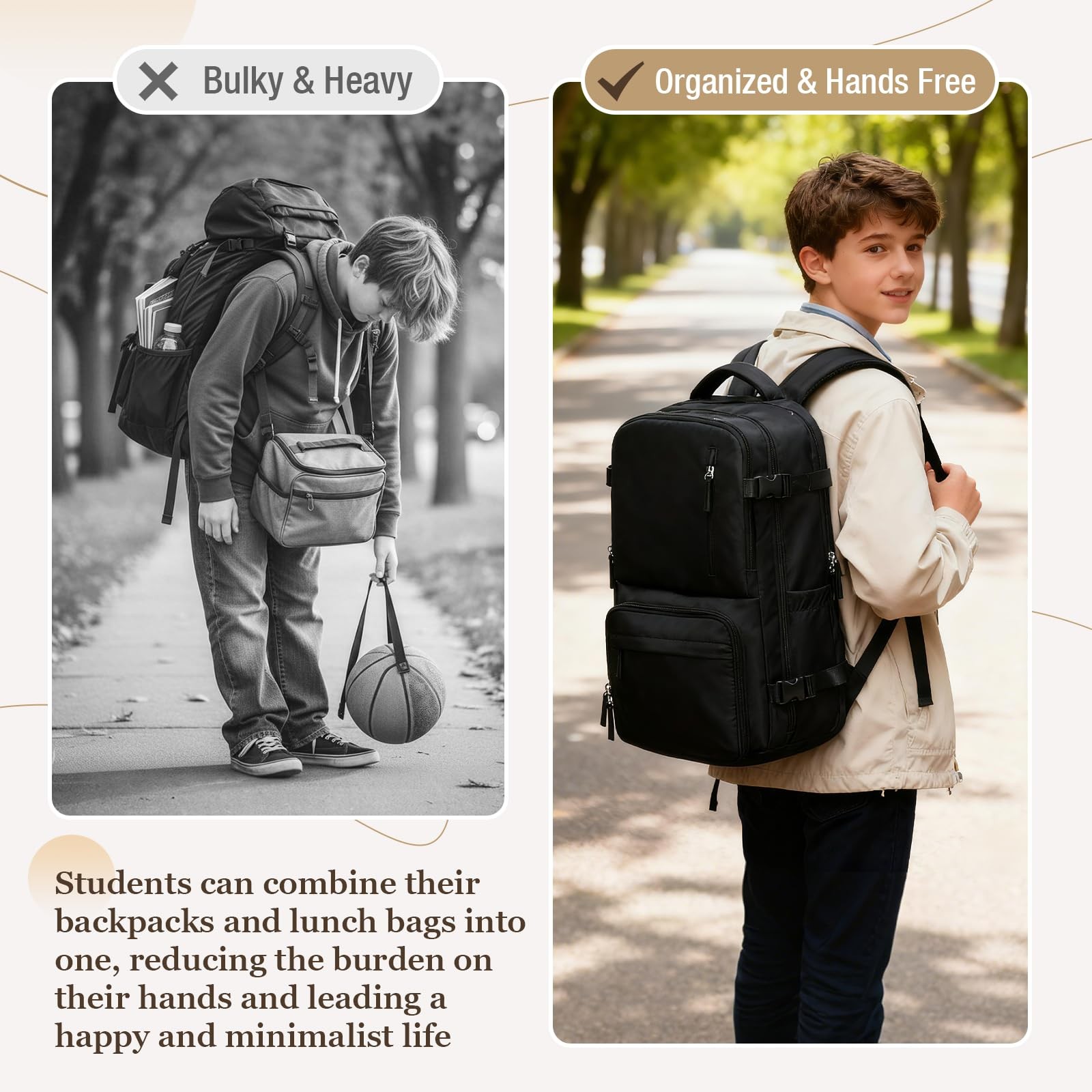 Lunch Backpack with Insulated Cooler Compartment 11.8×8.6×6.6in – Water