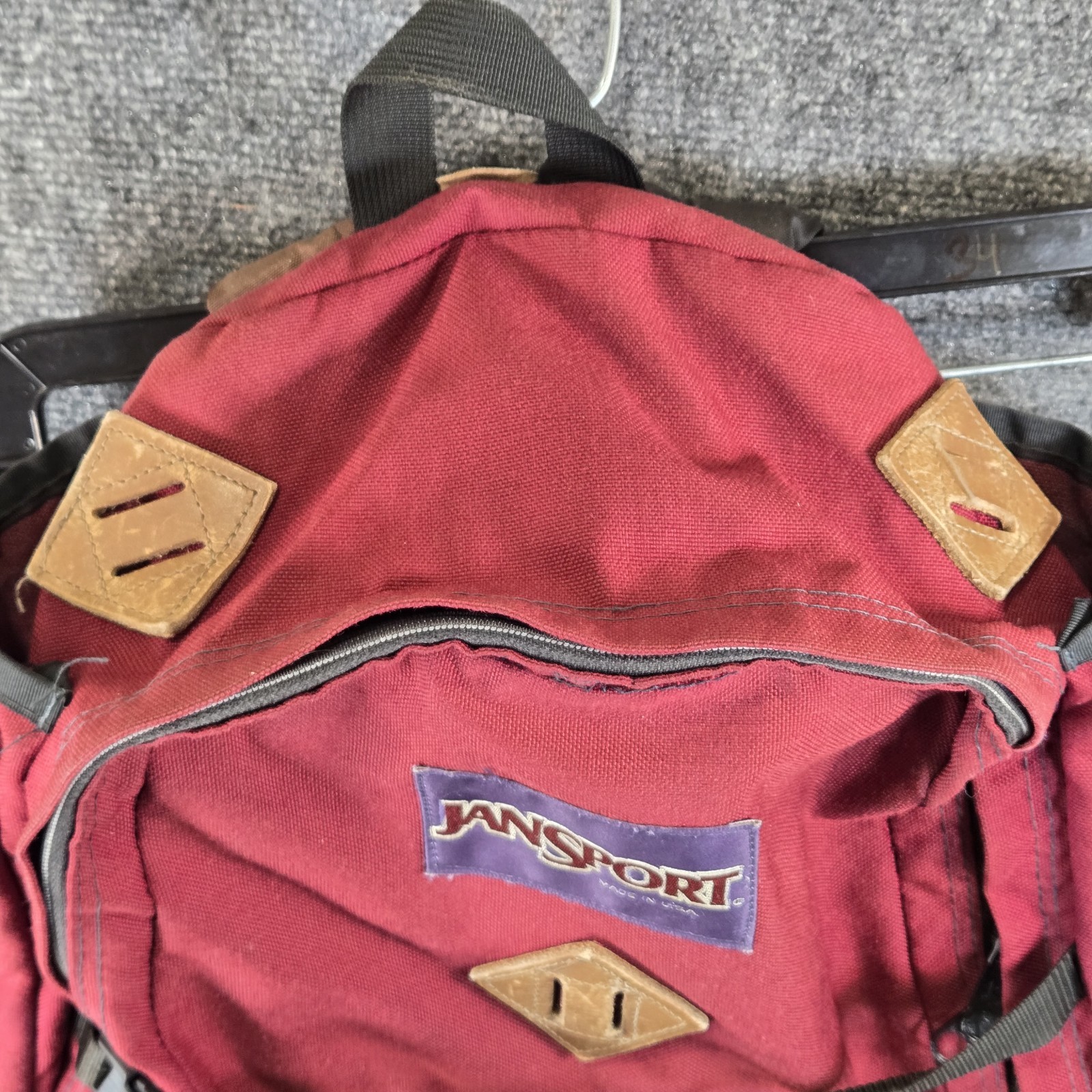Vtg 90s JanSport Leather Bottom Backpack Hiking Pack Gorpcore Made in USA Maroon