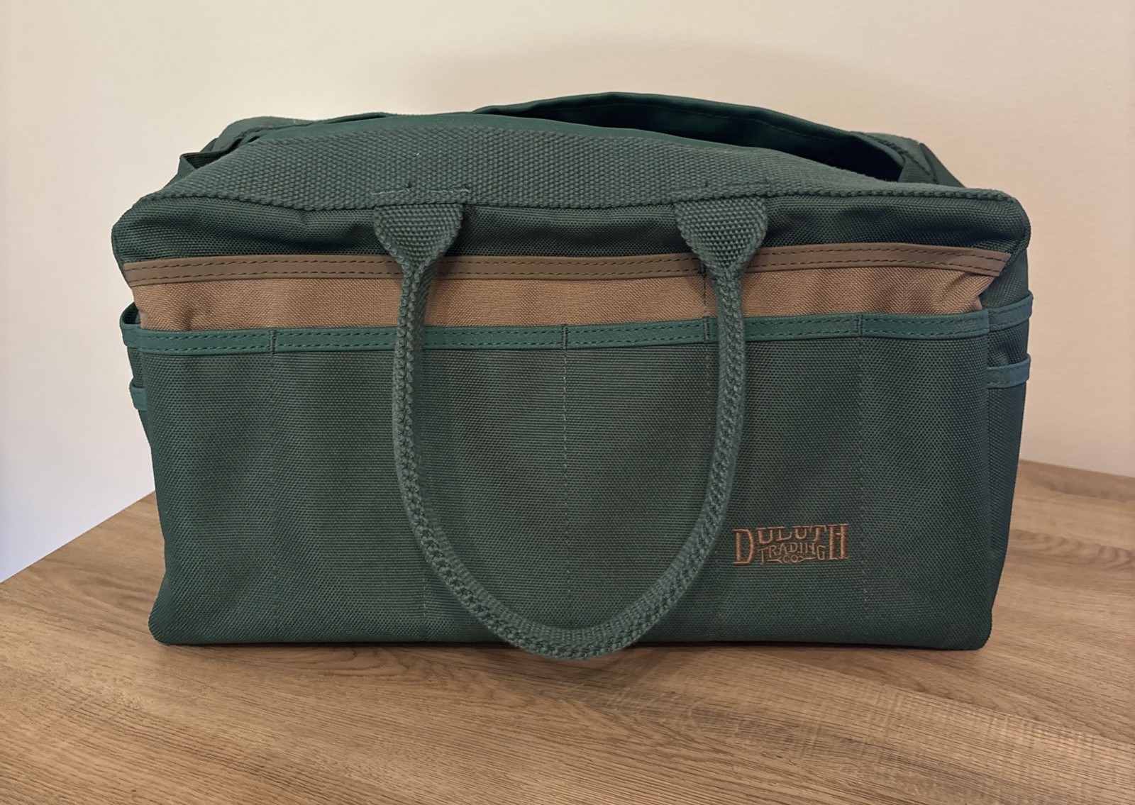 Duluth Trading Co Green Tool Tote Bag Double Handles Multi-Pocket Open Top