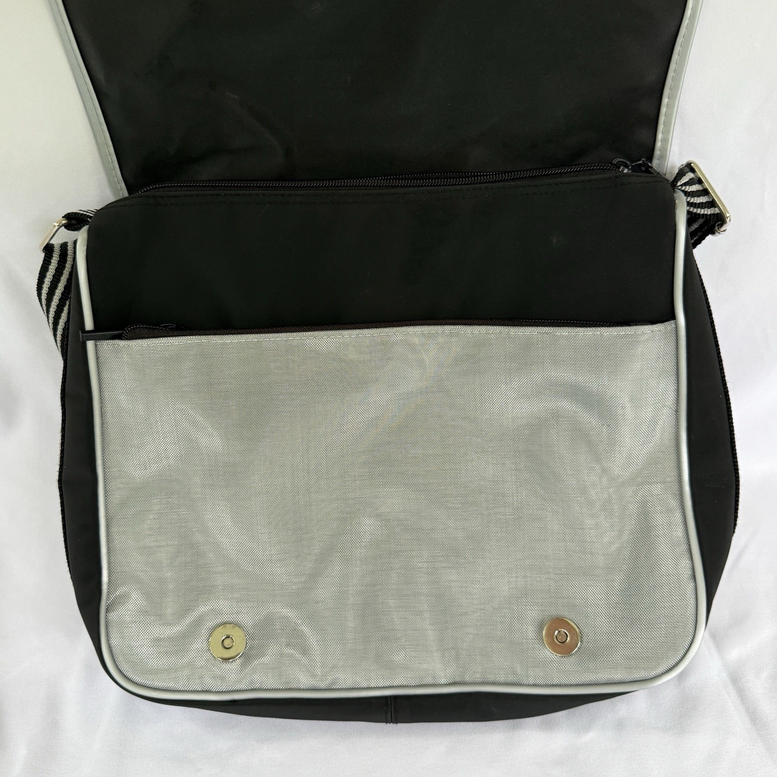 FUBU Early 2000s Crossbody Bag Black Silver Y2K Shoulder Laptop Book School Bag