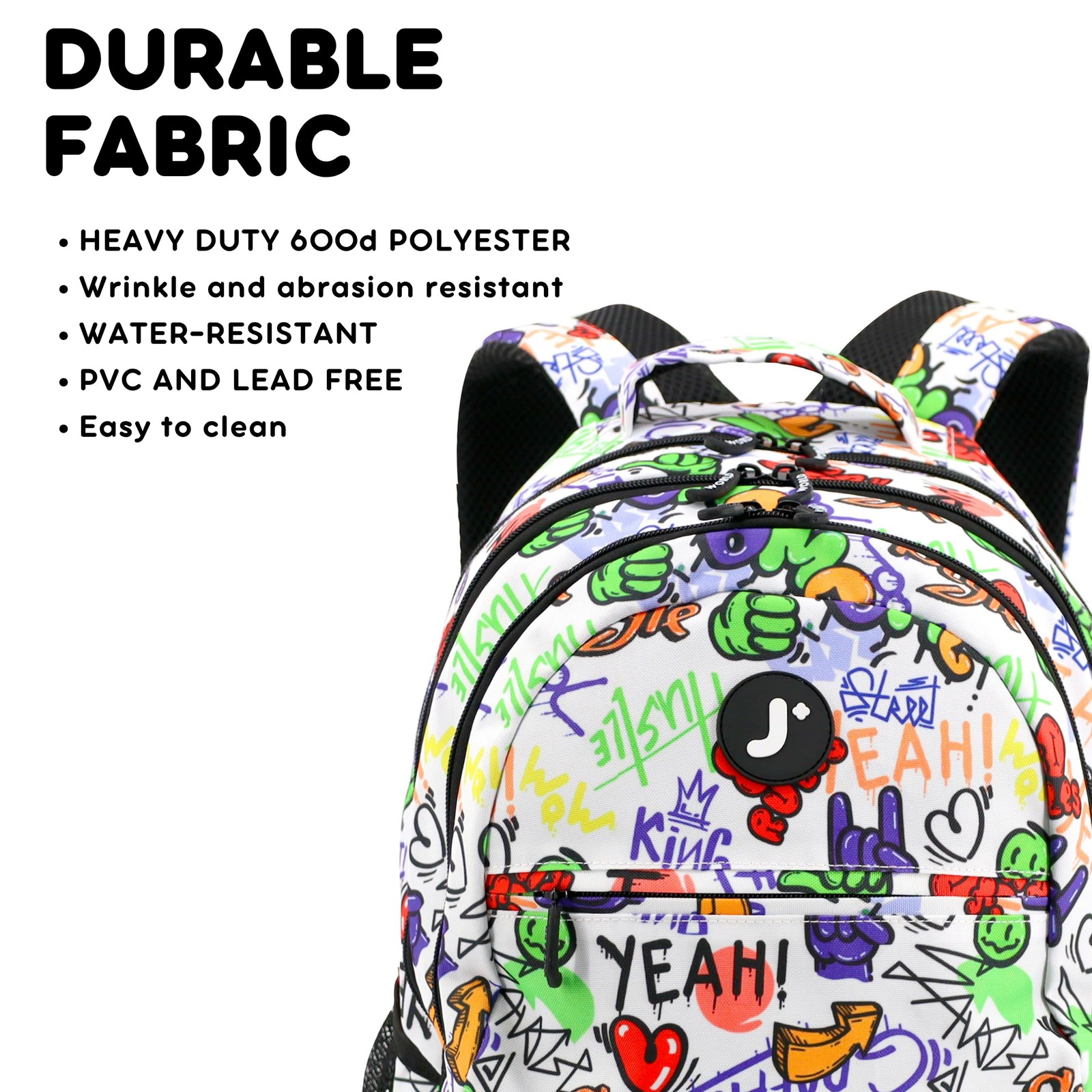 School Backpack for Kids. Cute Laptop Bookbag, Street Art, One Size