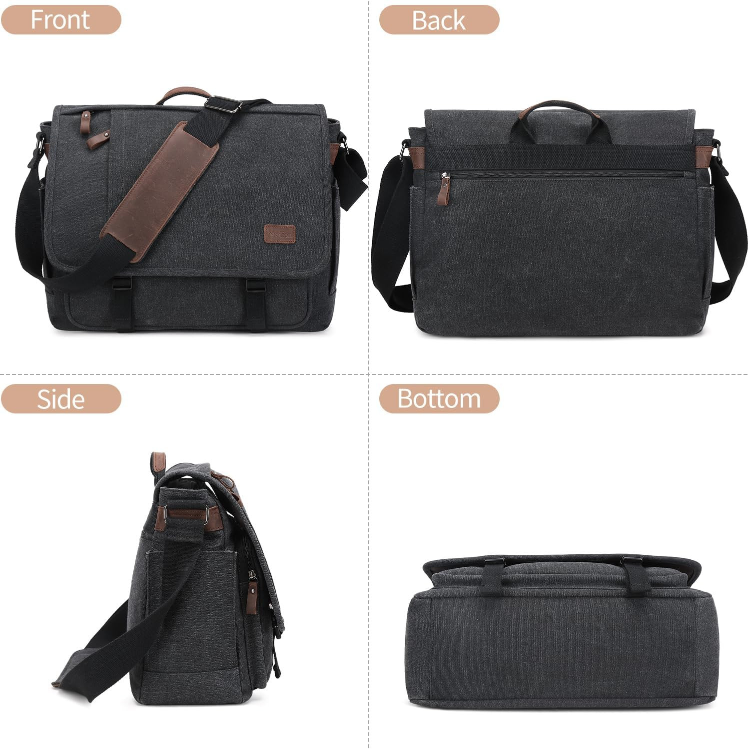 Nerlion 17-17.3 Inch Water-Resistant Messenger Bag for Men – Dark Gray