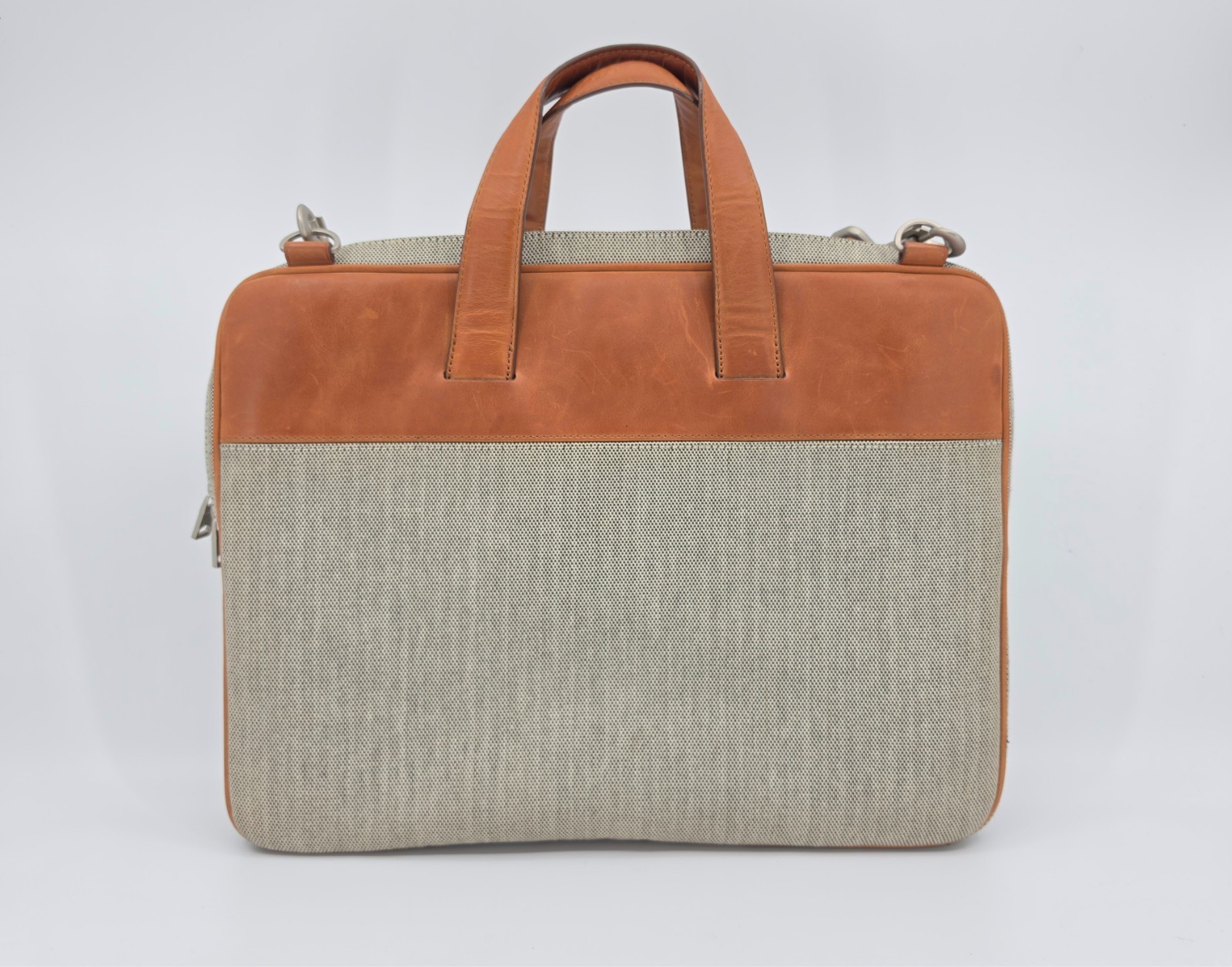 Jack Spade Bartlett Briefcase Waxed Leather Canvas Laptop Messenger Bag Tan