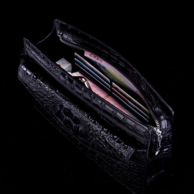 Cowhide Leather Business Envelope Bag Crocodile Pattern Clutch Bag Large Wallet