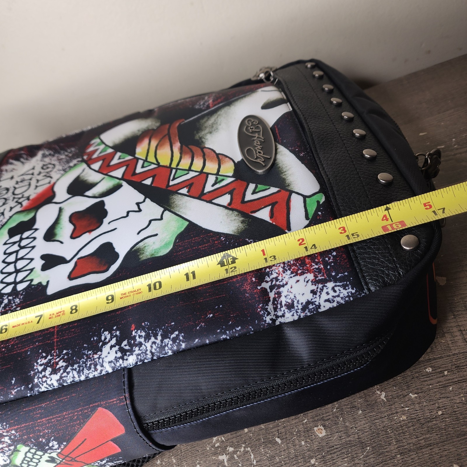 ​Ed Hardy Mi Vida Loca Backpack Studded Skull Tattoo Graphic Black Bag NWT Y2K