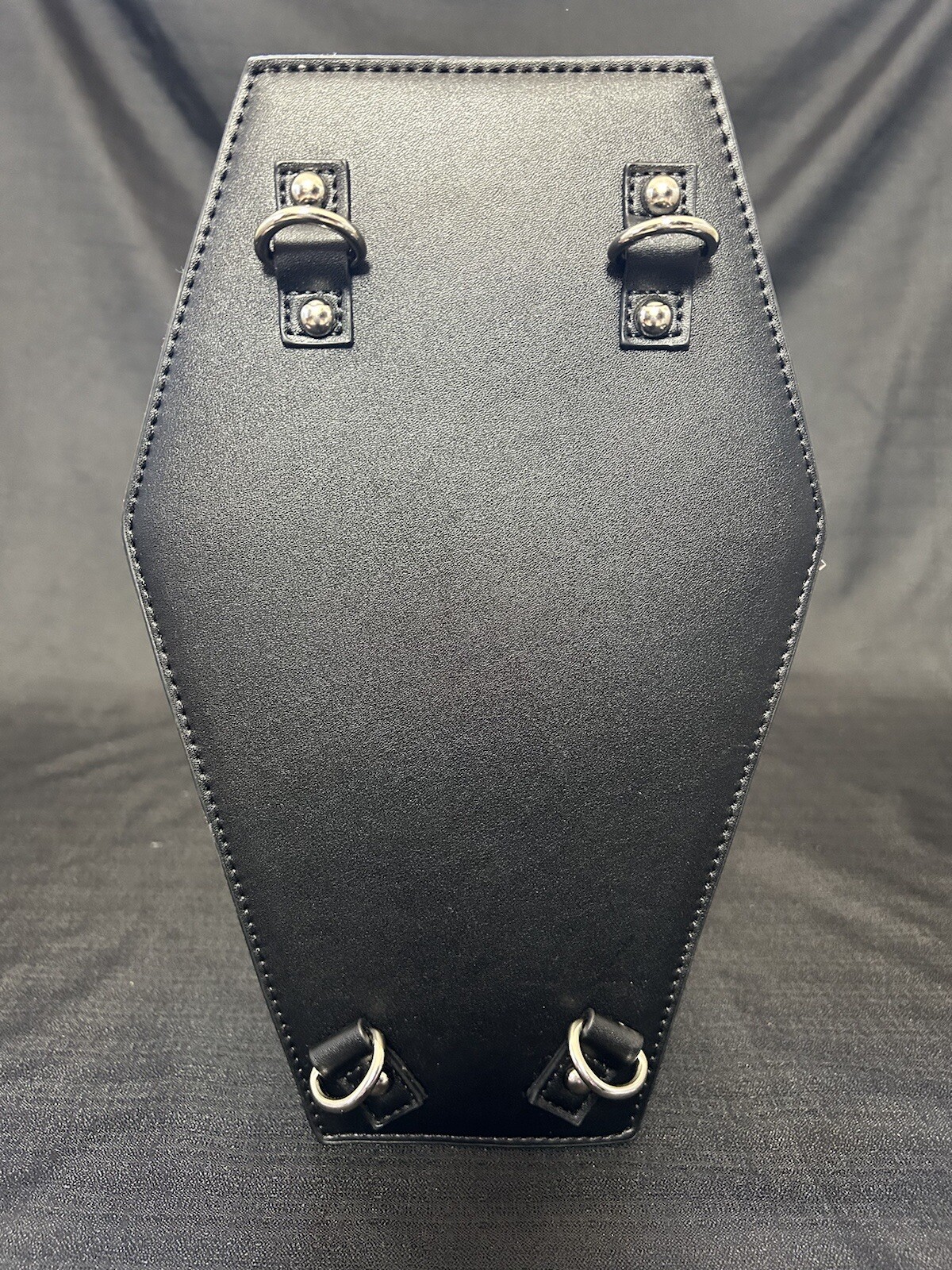NEW! Black Leather Coffin Style Gothic Backpack w/ Embroidered & Metal Studs