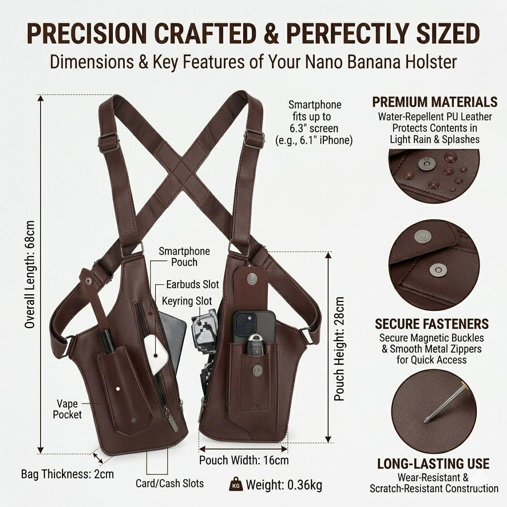 TXVGQMA 1 PC Men Anti Theft Hidden Underarm Shoulder Bag, 26x16x28cm, Brown