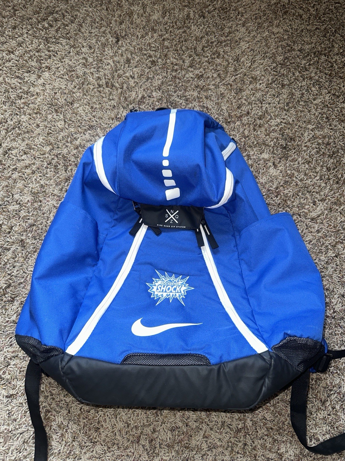 Nike Elite Large Quad Zip Backpack Blue/White Shock Swoosh Padded Straps