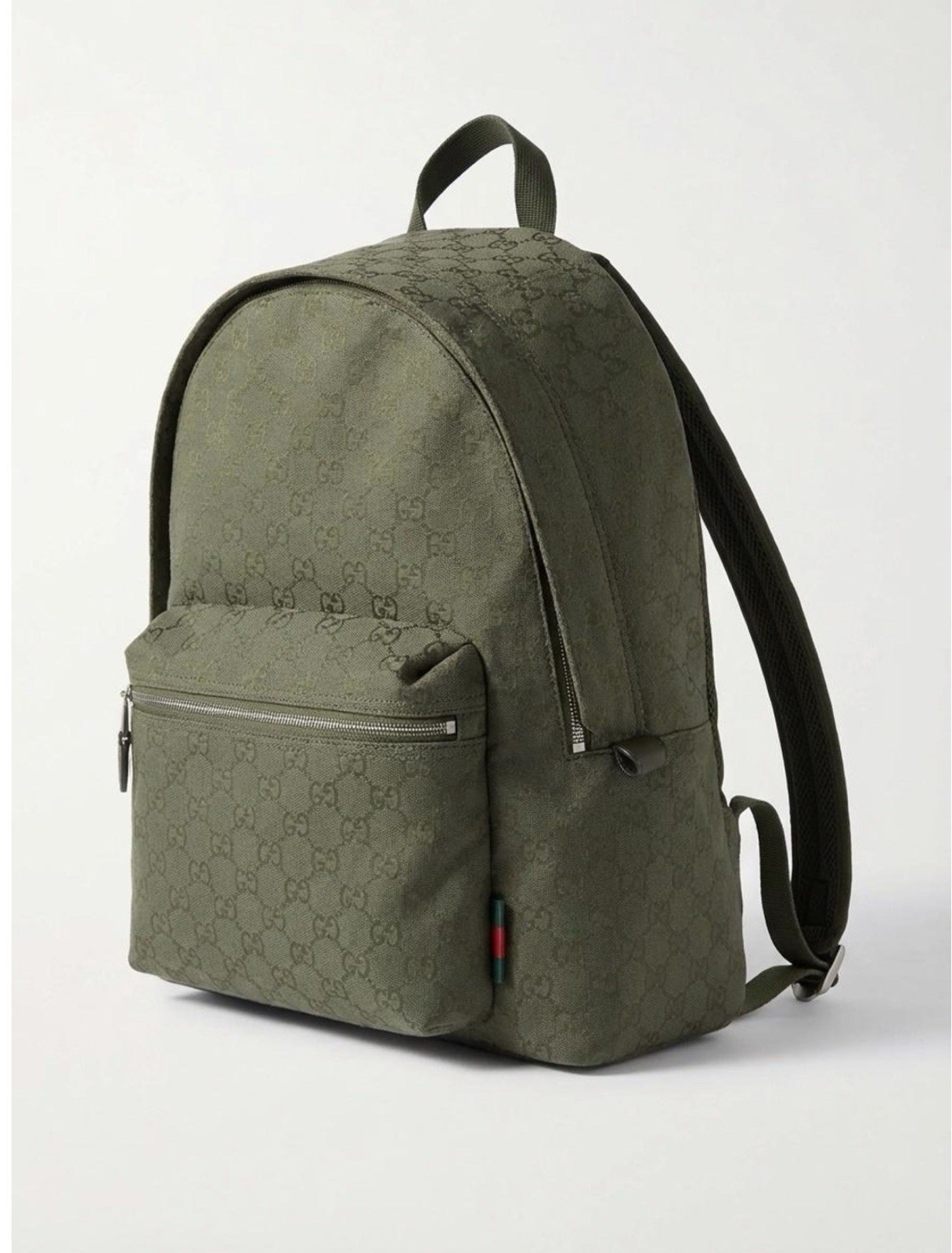 New Gucci GG Monogram Canvas men medium backpack, olive green