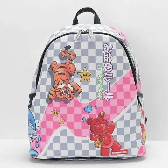 Sprayground Tokyo Bubble Grey and Pink Checkered Backpack Limited Edition