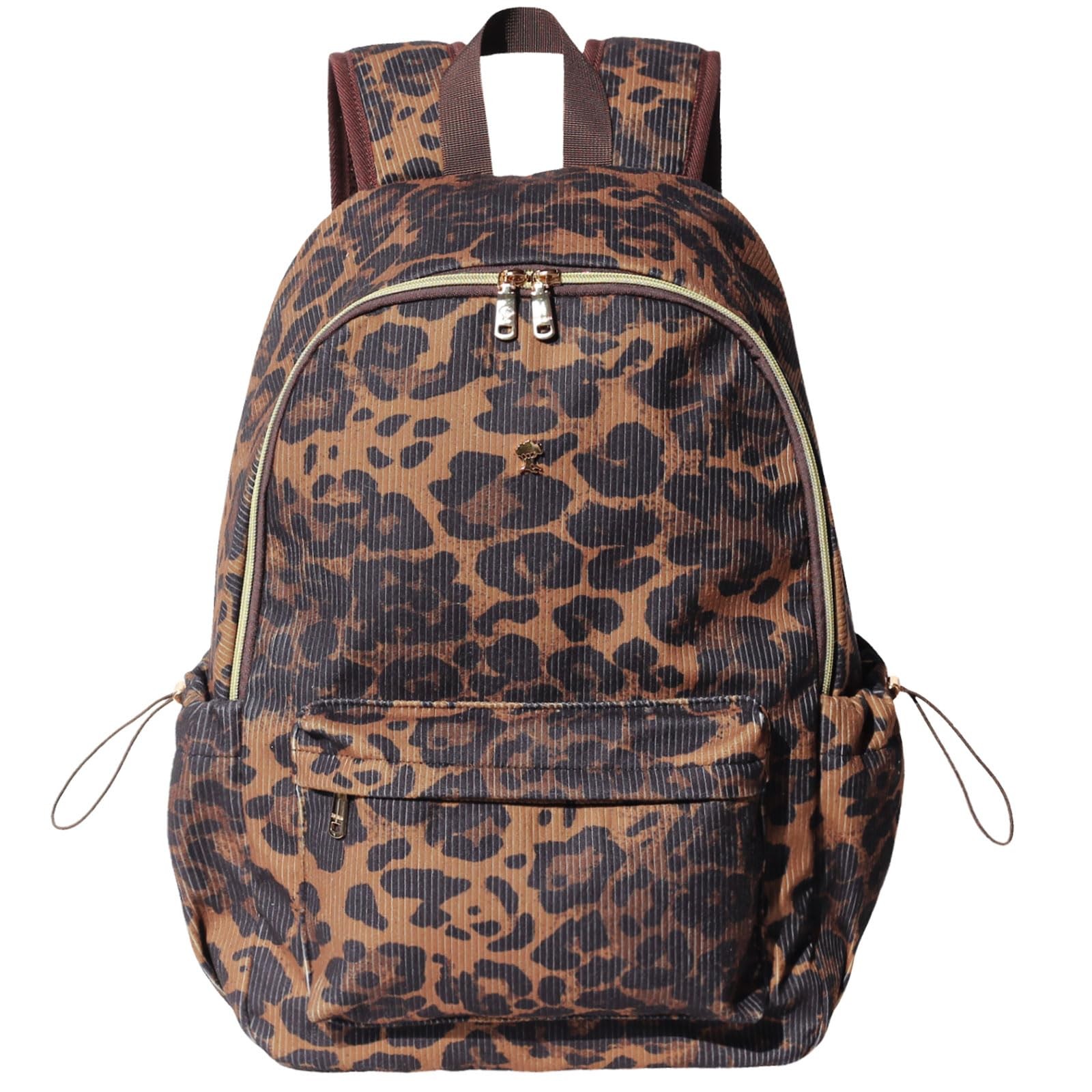 Corduroy Backpack Lightweight 17 Inch Laptop Bag Casual Leopard Print Women