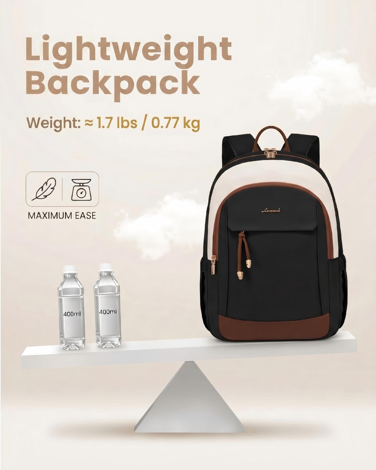 15.6 inch Waterproof Laptop Backpack for Women, Large Black Travel Daypack