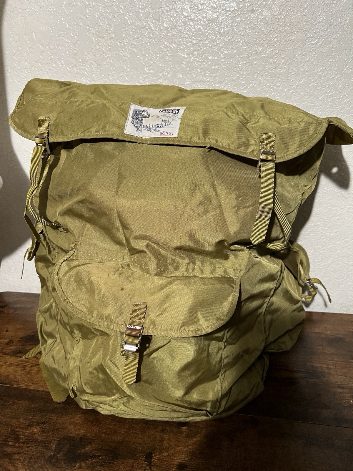 Rare Vintage 1970s World Famous No. 707 Green Nylon Hiking Backpack EXC.